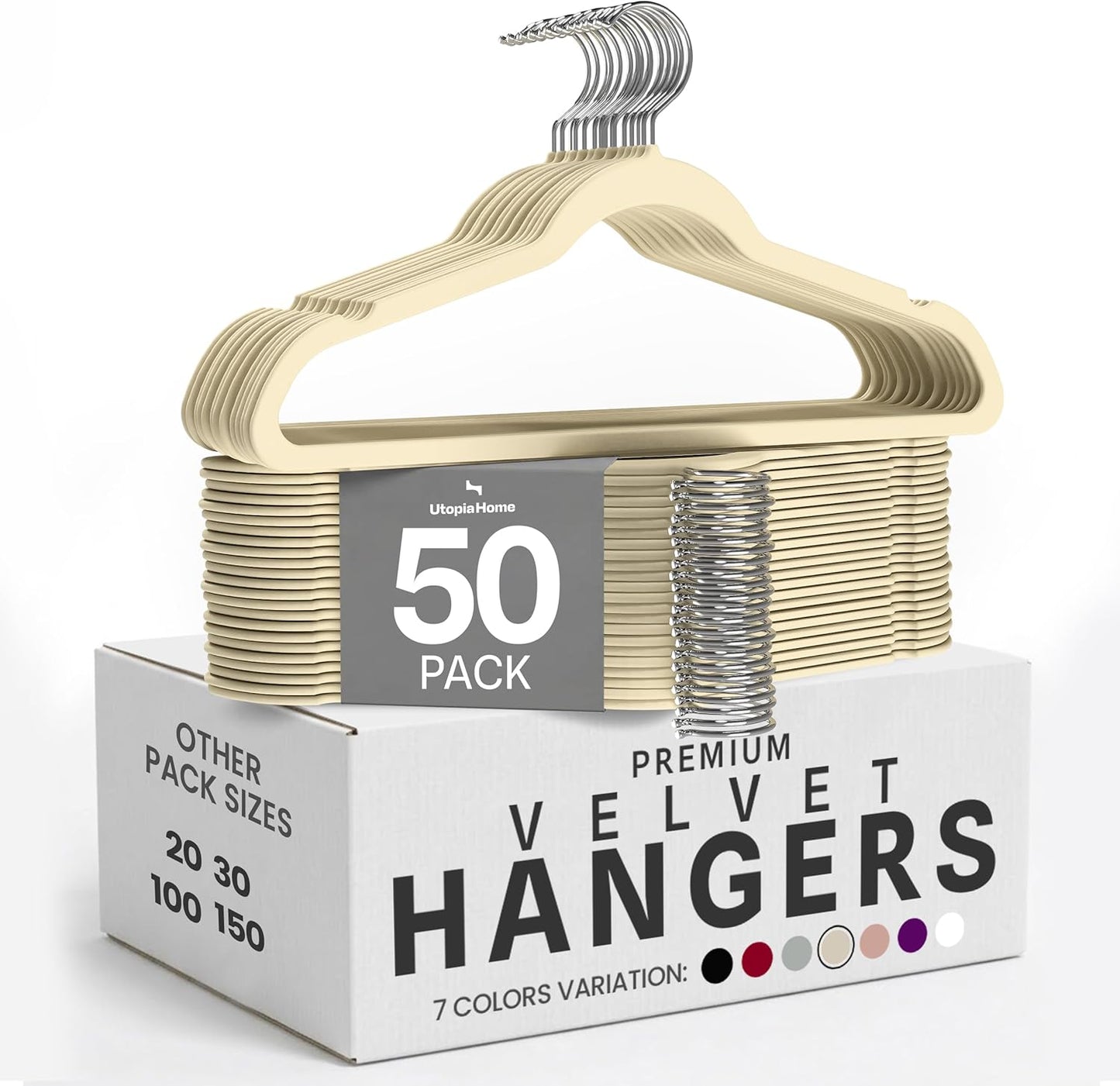 Utopia Home Velvet Hangers - Non-Slip Slim Coat & Pant Hangers | 50 Pack, 360° Swivel Hook, Black