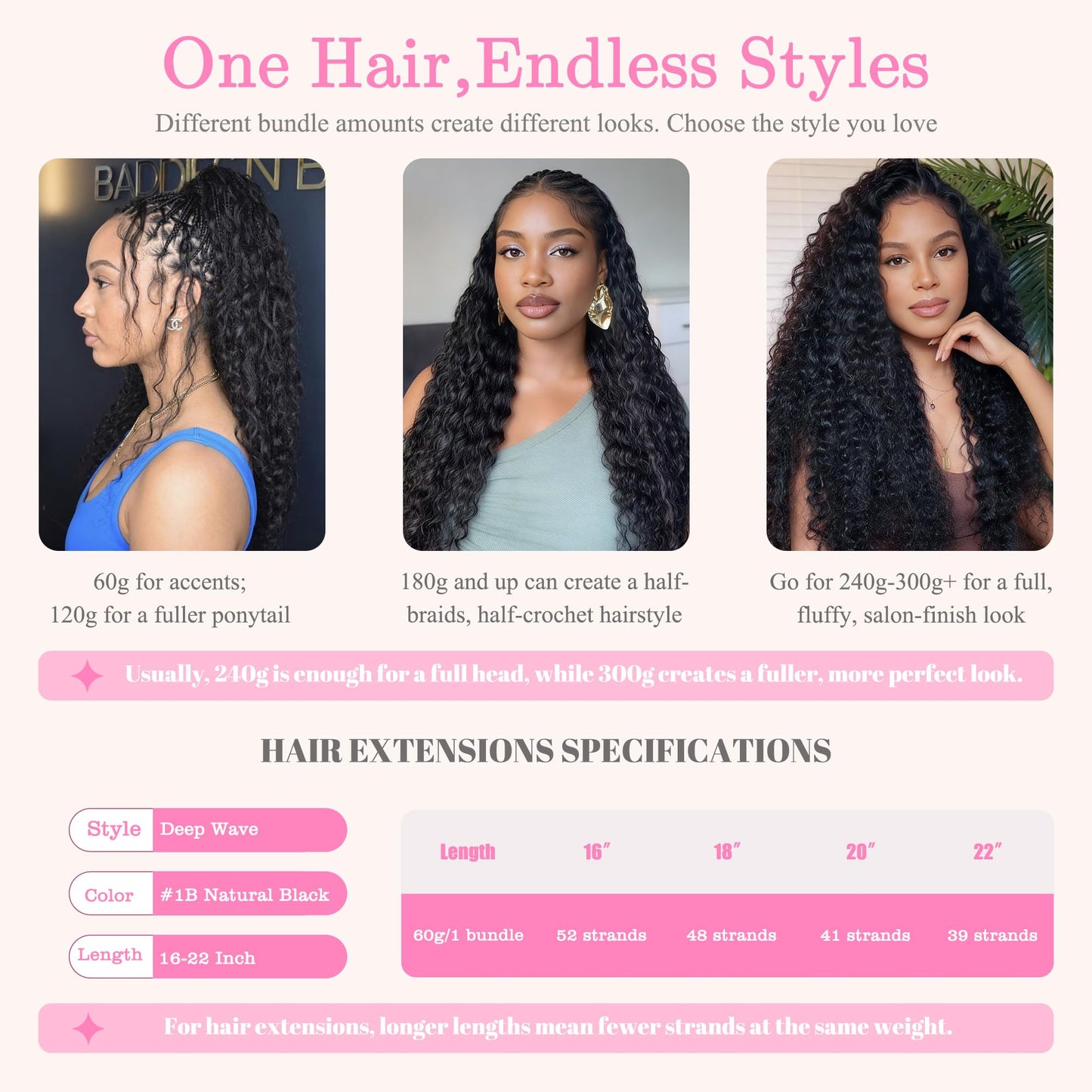 LADEMI Human Crochet Hair, Miracle Feather Crochet Hair Knotless Deep Wave