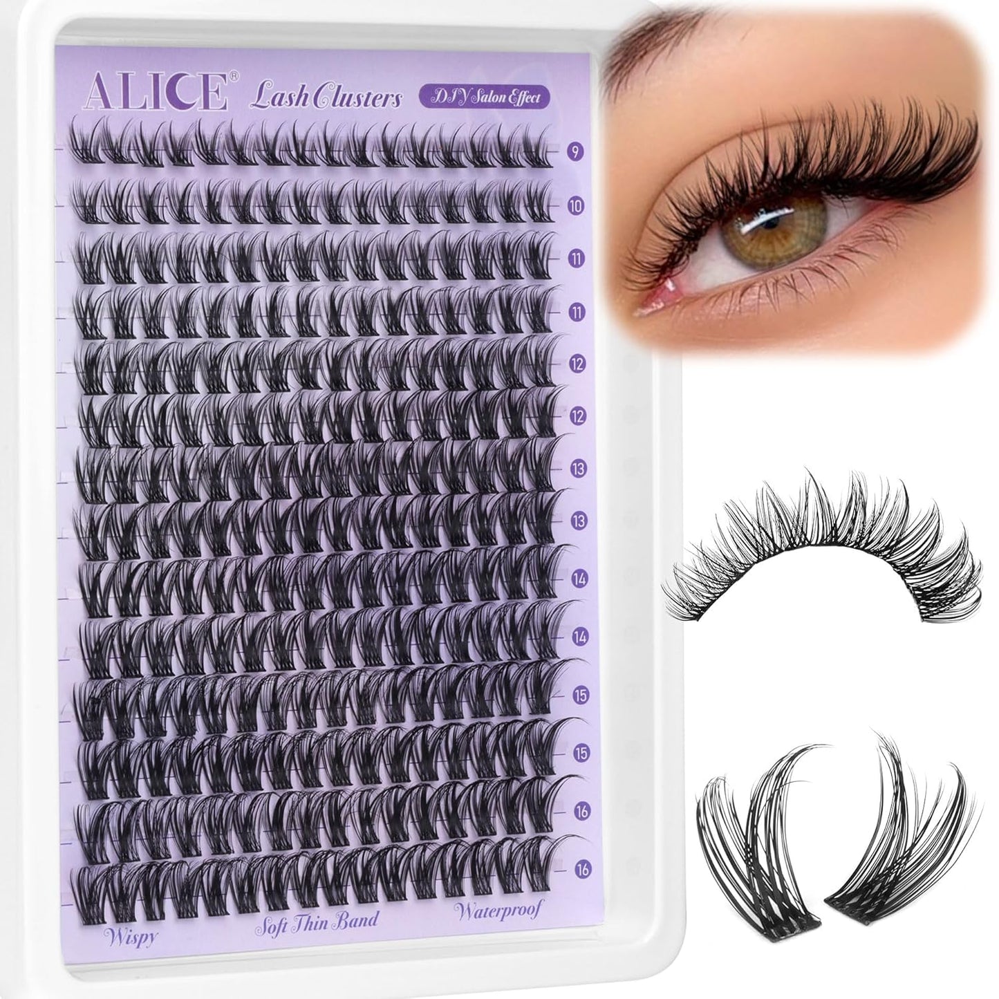 Natural Lash Clusters - Wispy Eyelash Extensions 168pcs | 8-16mm C-Curl, Soft Thin Band for a Natural Look