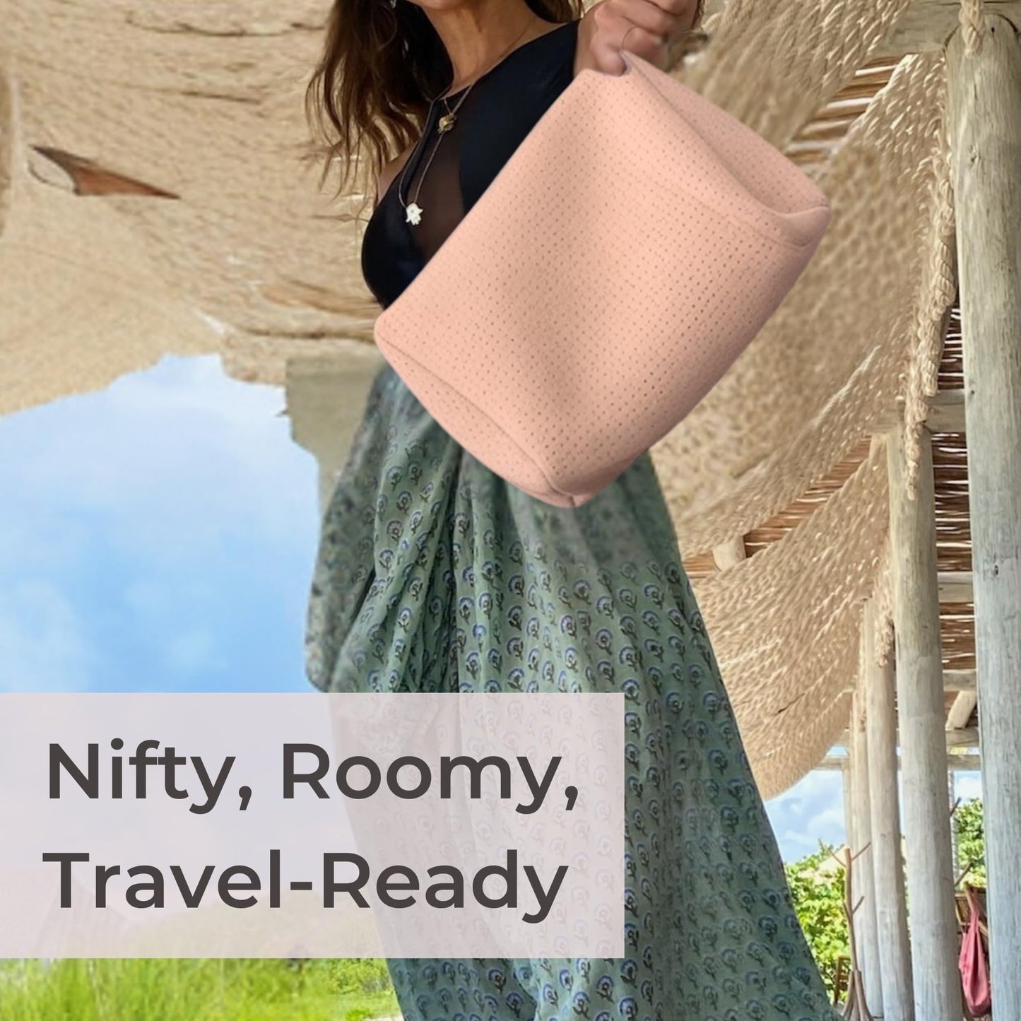 POPUPS Large Makeup Bag with Zipper, Tan - Waterproof Neoprene Cosmetic Bag 7.7 x 10.75 x 5 inches