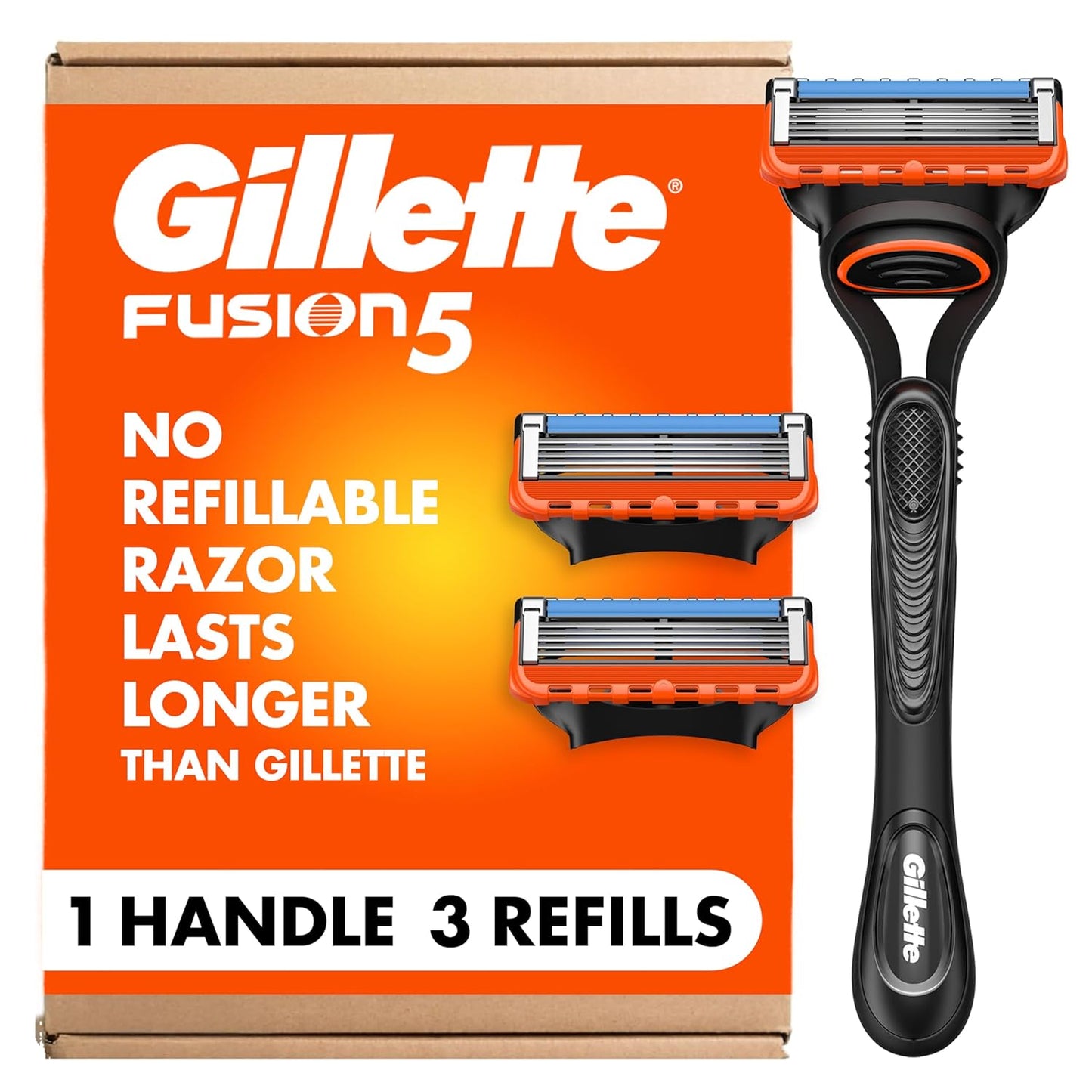 Gillette Fusion5 Razor for Men - 5-Blade Shaving System with 1 Handle & 3 Refills