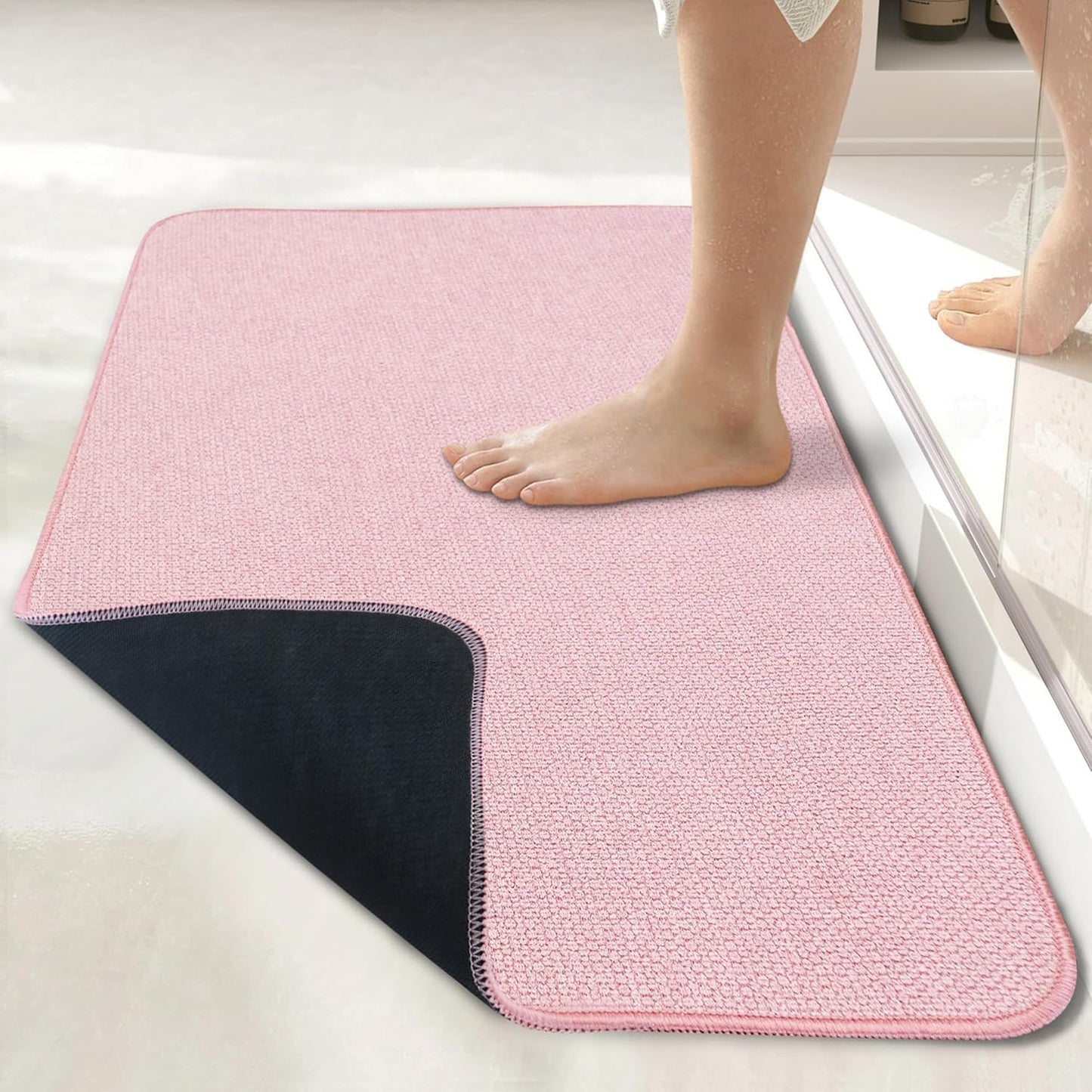 Ultra Thin Bath Mat - Non-Slip Rubber Bathroom Rug, Quick Dry & Absorbent | Grey, 1'5"x2'3" (17x27 Inch)
