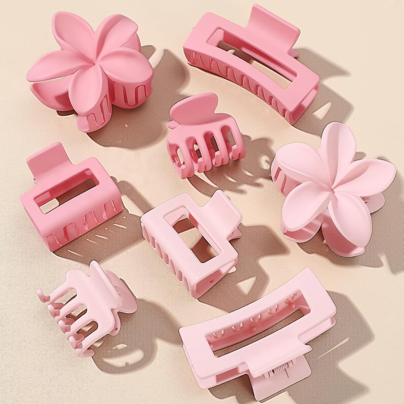 Matte Hair Clips for Women - 8 Pcs Strong Hold Non-Slip Claw Clips | Flower & Rectangle Styles in Neutral Colors