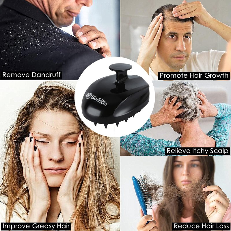 Sosoon Scalp Massager, Shampoo Brush Hair Scrub Brush for Wet and Dry Hair, Soft Silicone Bristles Head Massager Clean Hair, Reduce Dandruff, Massage Scalp, Promote Hair Growth