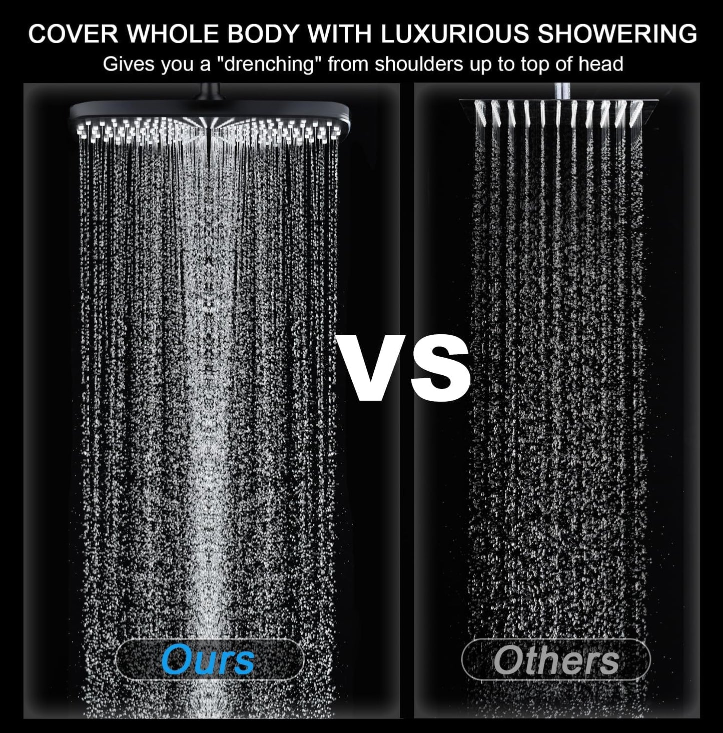 Rain Shower Head with Handheld - High Pressure 12" Rainfall & 9 Spray Options | Magnetic Docking, Black