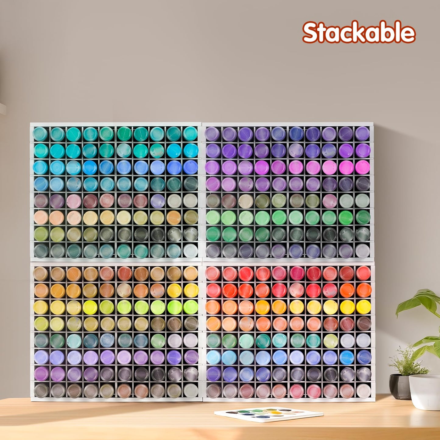 Krafetto 80 Grids Paint Organizer Storage Rack, Wall-mountable Craft Paints Holder, Paint Bottle Organizer Rack Stand for 2 oz Acrylic Craft Paints