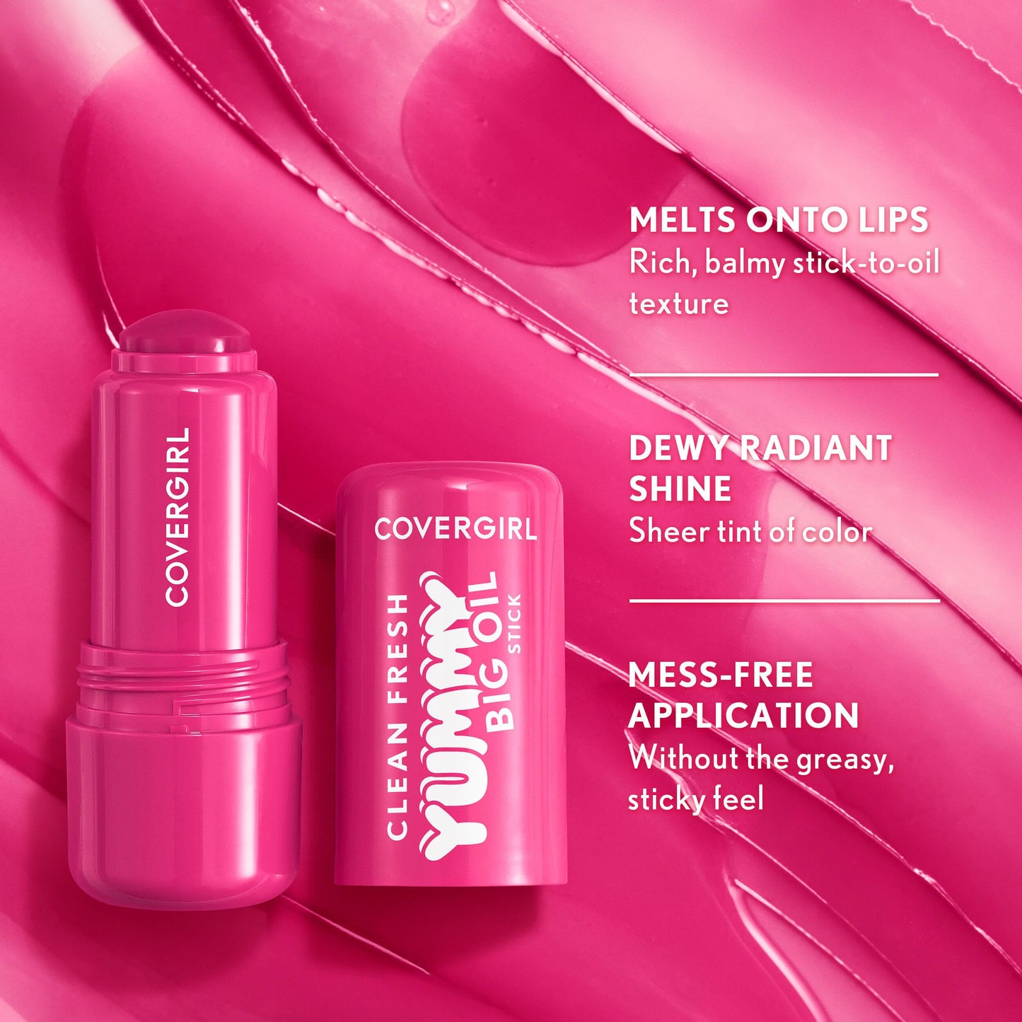 COVERGIRL Clean Fresh Yummy Big Oil Stick, Flavored Lip Oil, Dewy Finish, Non-Greasy - 130 Berry Big Deal (Sheer Rich Berry)