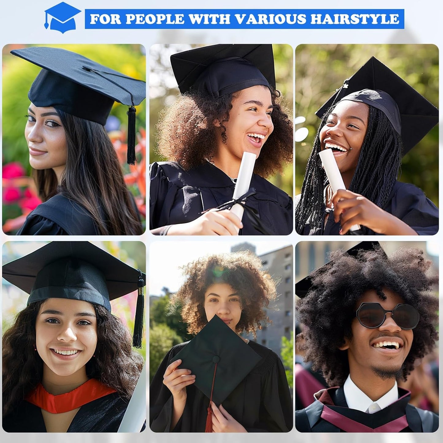 Graduation Cap Headband - 2 Pack Black Anti-Fall Hairbands with Adhesive Inserts | Essential Accessories for Graduates & Students