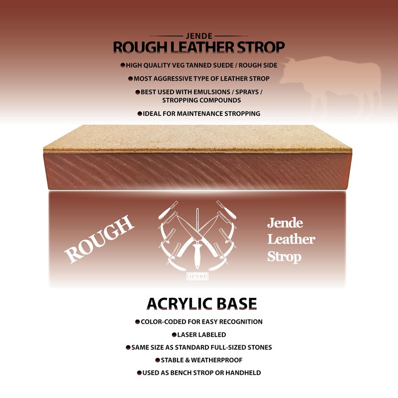 Jende 2"x6" Rough Cow Leather Knife Strop on 3/4" thick Acrylic-for knife and razor stropping