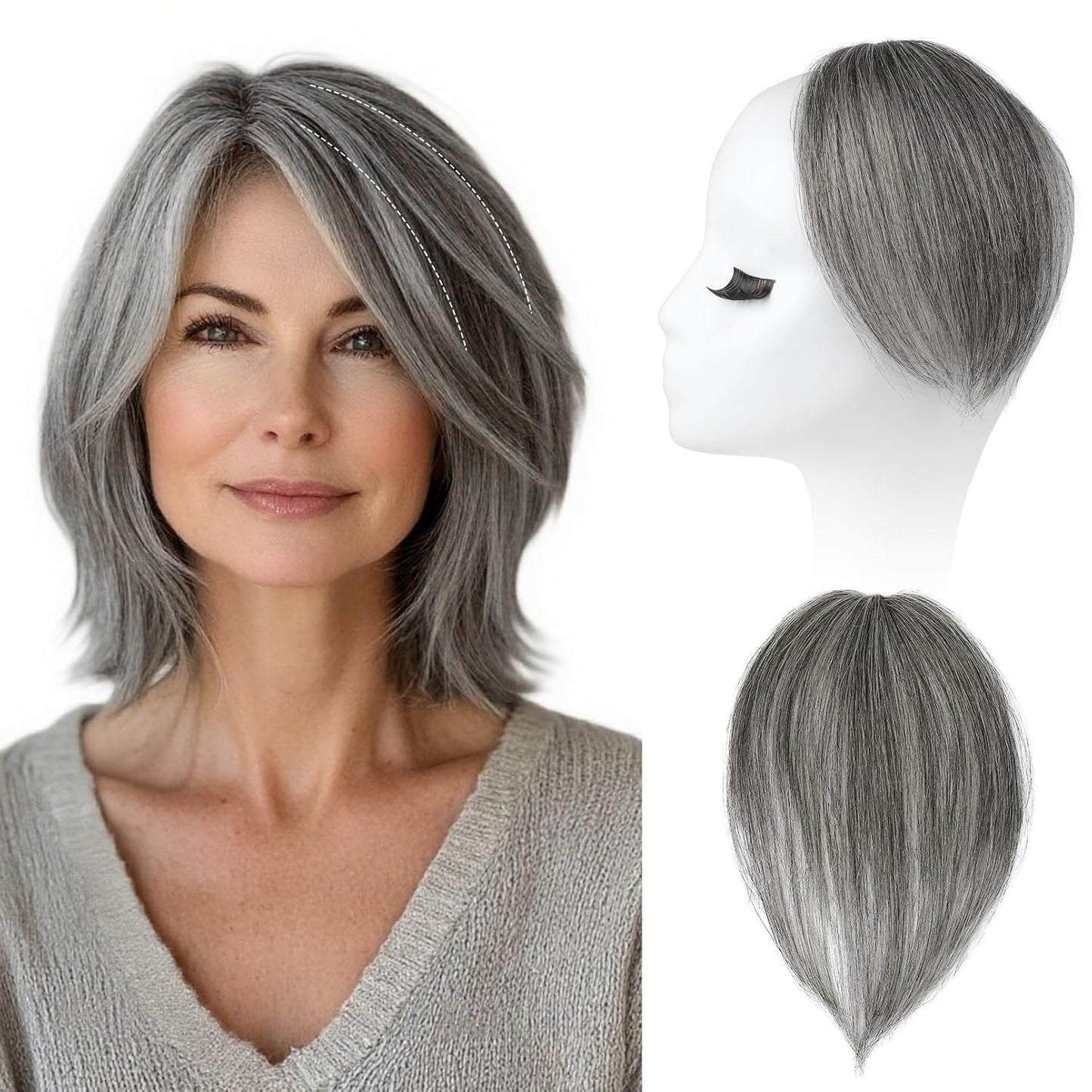 REECHO Clip-In Hair Volumizer | Short Thick Extensions for Fine Hair - Silver Grey, 8 Inch