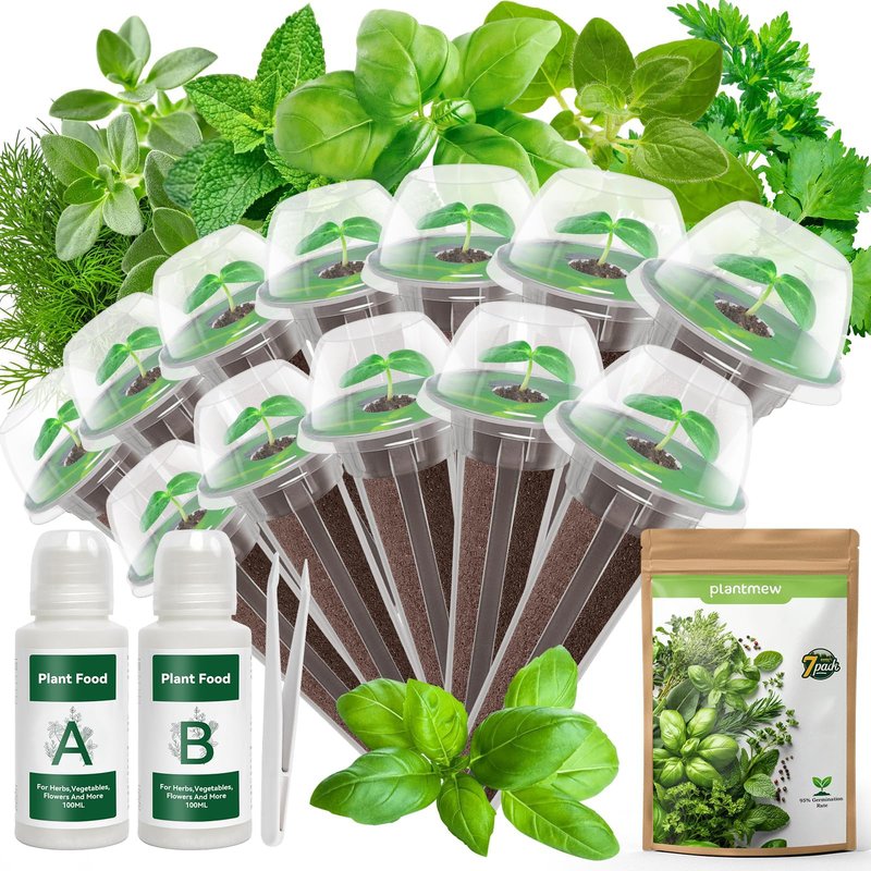 12 Pods Herbs Green Seed Pod Kit for AeroGarden, Ahopegarden Hydroponics Growing System, 1000+ Seeds of Basil, Parsley, Thyme, Mint, Cilantro, Dill, Oregano