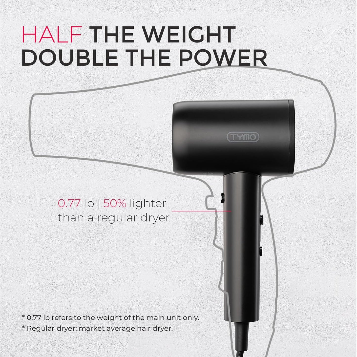 Tymo Diffuser Hair Dryer - Ionic Blow Dryer with Comb Attachment for Curly Hair | Lightweight Travel Size, Black