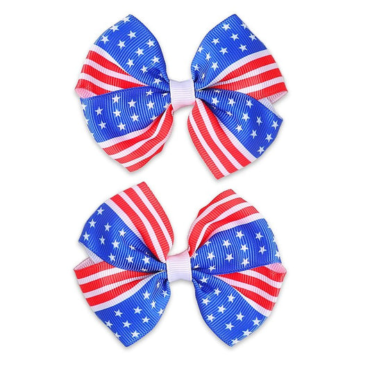 Doneace 4th of July Hair Clips USA Flag Hair Bows Alligator Clip for Baby Girls Patriotic Stars and Stripes Bow Hairpins Red White Blue Hair Accessories for Independence Day Memorial Day 2Pcs