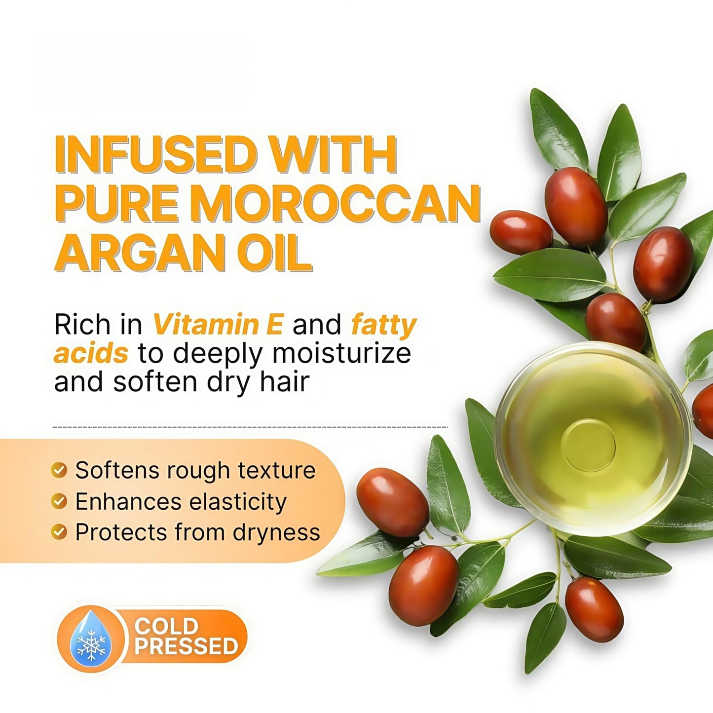 Leave-In Moroccan Argan Oil Hair Oil – Vitamin E Oil& Keratin Hair Treatment for Repairing Dry, Frizzy & Damaged Hair – Deep Nourishing Hair Serum, Anti-Frizz & Split End Repair 3.3Fl Oz