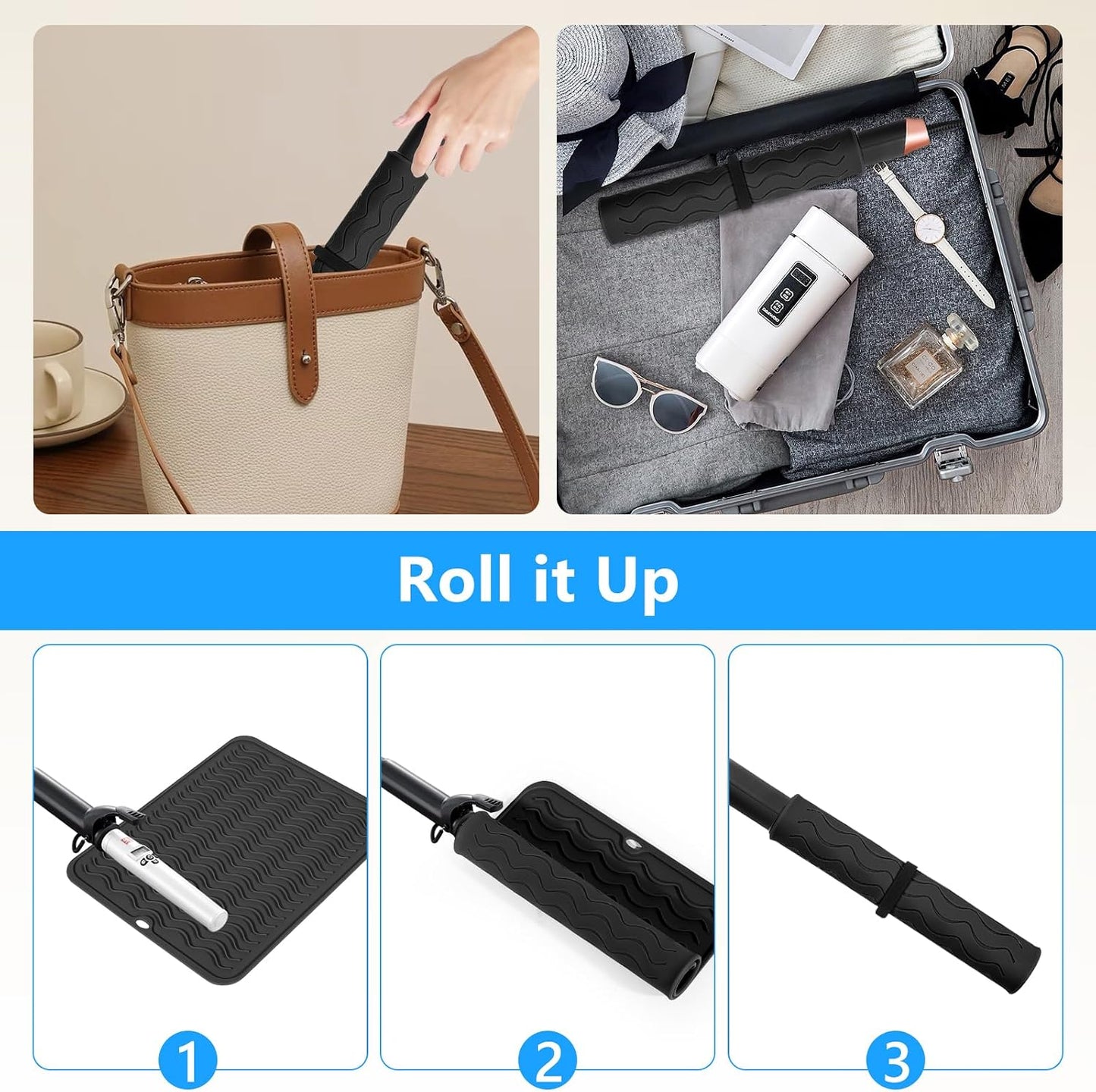 Heat Resistant Curling Iron Mat - Oversized Silicone Hair Styling Tool | Portable Travel Size 14.2” x 11”