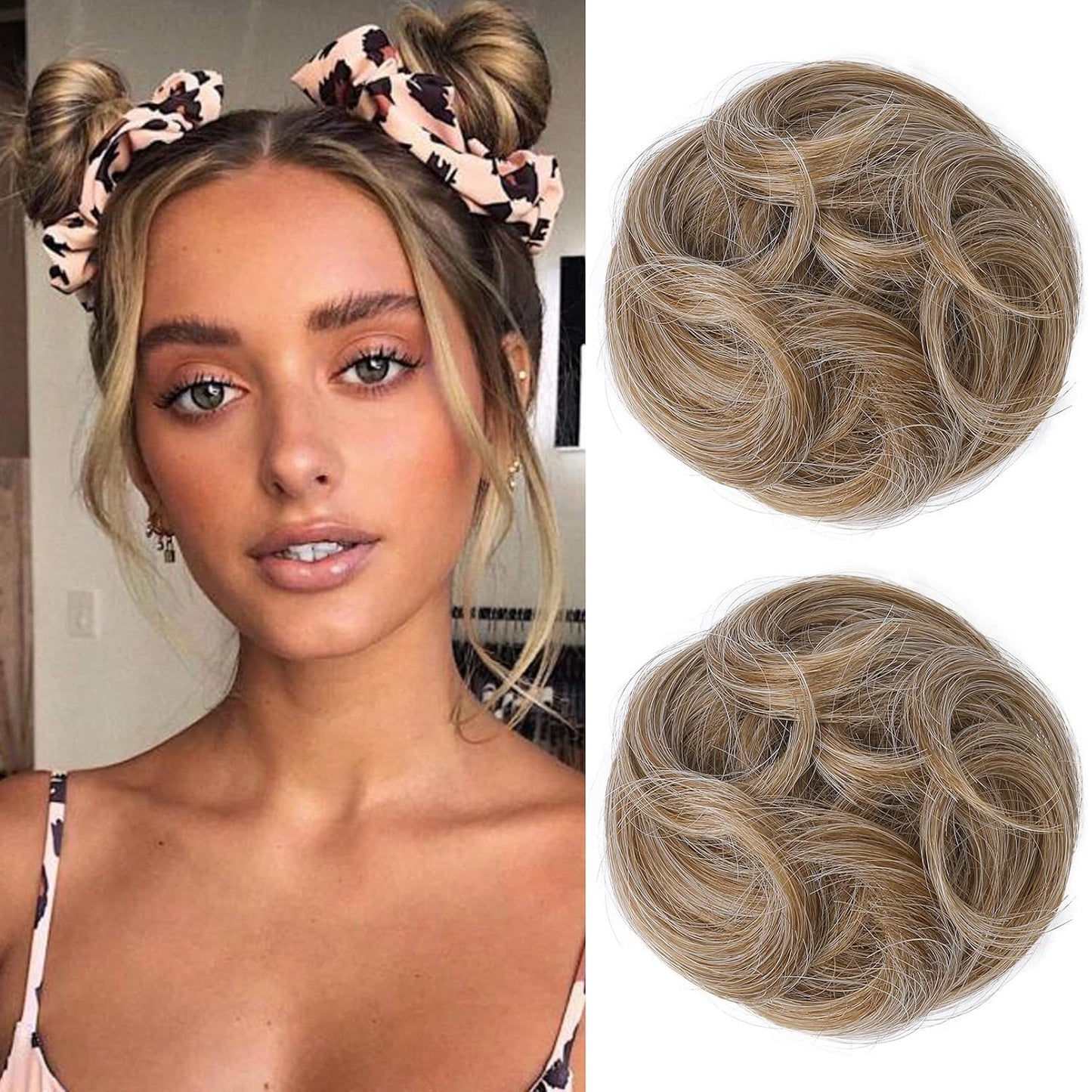 REECHO Mini Claw Clips - Messy & Cat Ears Hair Bun Extensions | 2-Pack, 3.5" Wavy, Natural Black