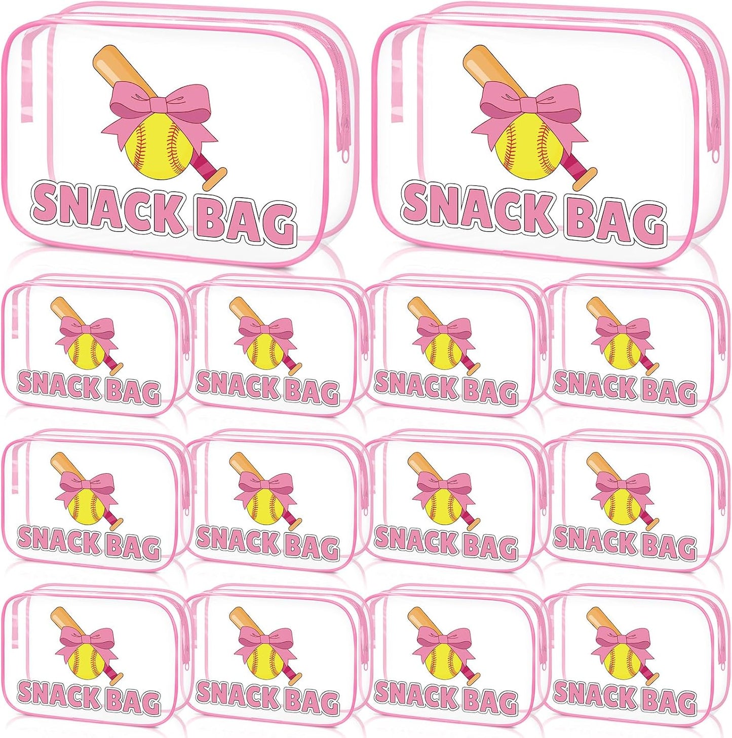 Softball Party Favors - 12 Pink Bow Snack Bags for Girls | Goodie Bags for Birthdays & Back to School, 7.09 x 4.72 x 2.36 Inch