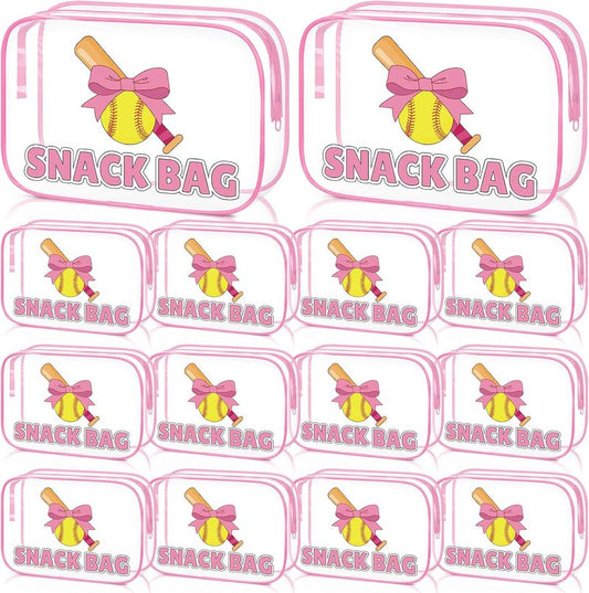 Softball Party Favors - 12 Pink Bow Snack Bags for Girls | Goodie Bags for Birthdays & Back to School, 7.09 x 4.72 x 2.36 Inch