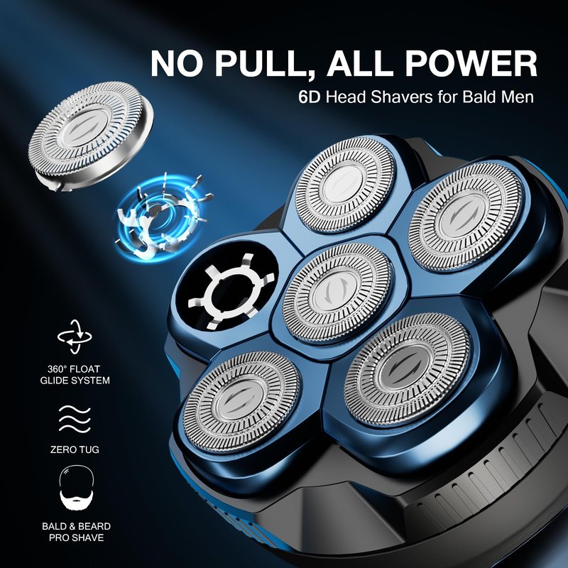 PRITECH Head Shaver for Bald Men - Effortless 6D Floating Shave,Electric Head Shavers for Men & Bald Head Shavers,Waterproof Cordless Razor for Smooth Scalp,Face & Perfect Beard,2-Speed,80Min Runtime