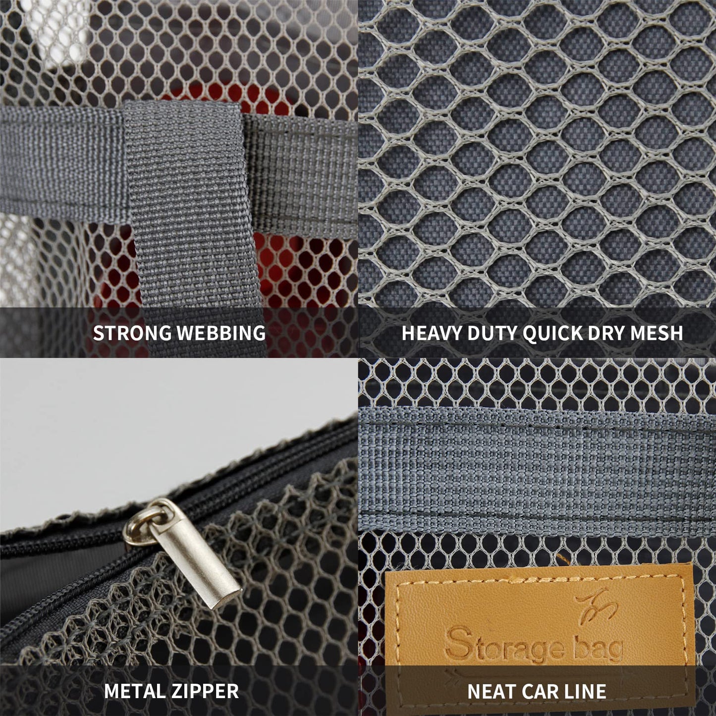 TOPASION Mesh Shower Caddy Bag Portable Hanging Toiletry and Bath Organizer with Zipper for Travel, Gym, Swimming, Camping, College Dorms, Beach (Grey)