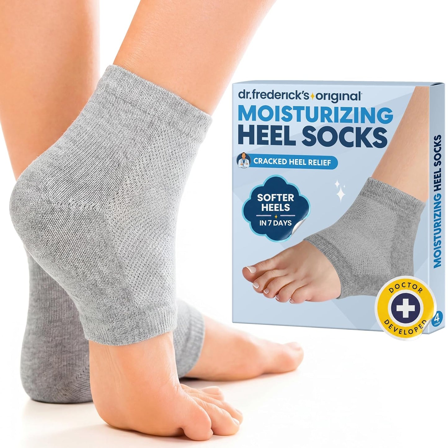 Moisturizing Heel Socks for Dry Cracked Heels - Olive Oil & Vitamin E Infusion | 2 Pairs for Men & Women
