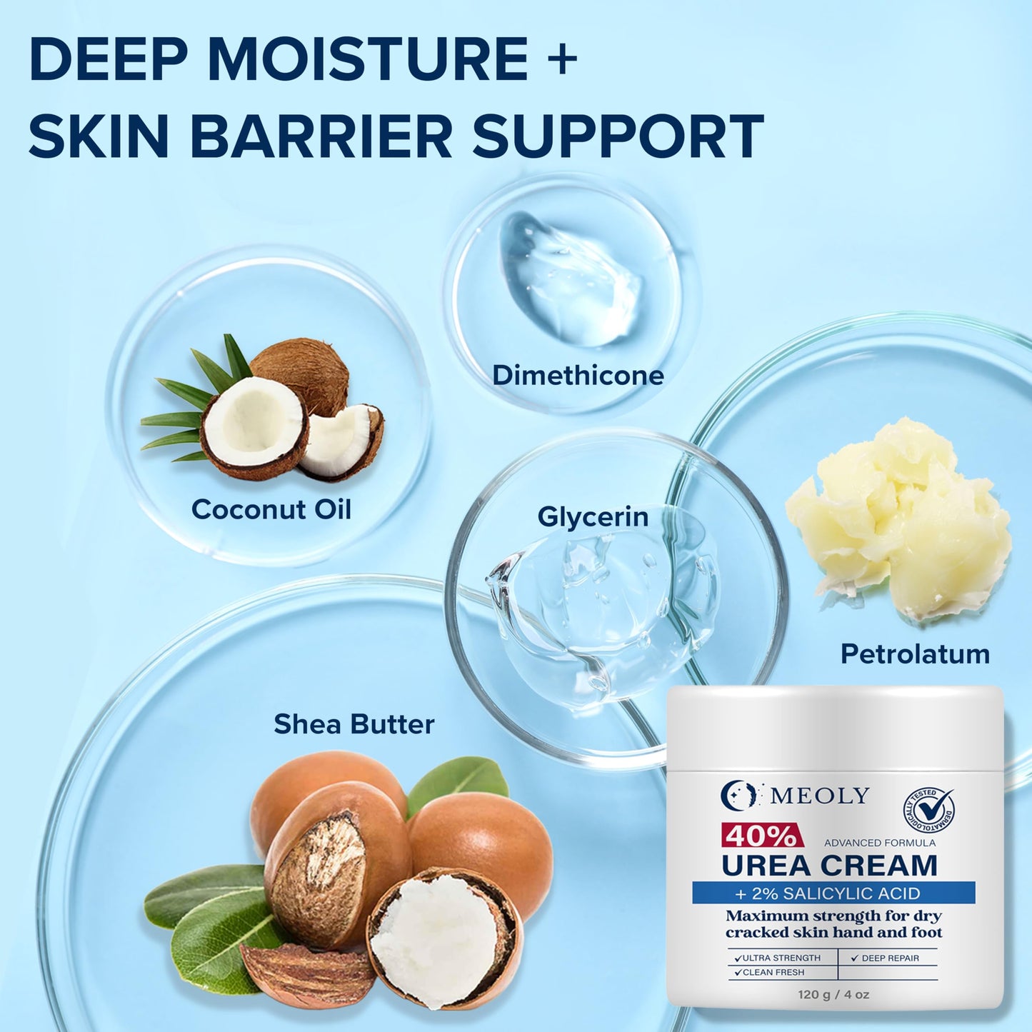 MEOLY 40% Urea Cream for Foot with 2% Salicylic Acid for Dry Cracked Skin Hand and Foot, Maximum Strength, 4 oz