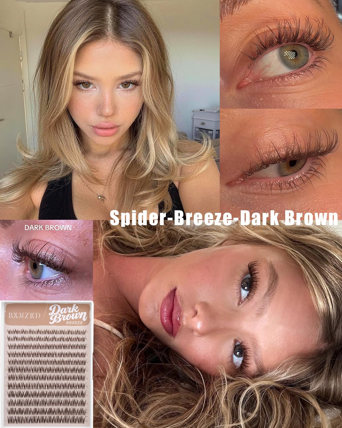 Brown Spider Lash Clusters - Natural Fluffy Eyelash Extensions | 8-16MM Dark Brown Wispy Individual Lashes for DIY Beginners