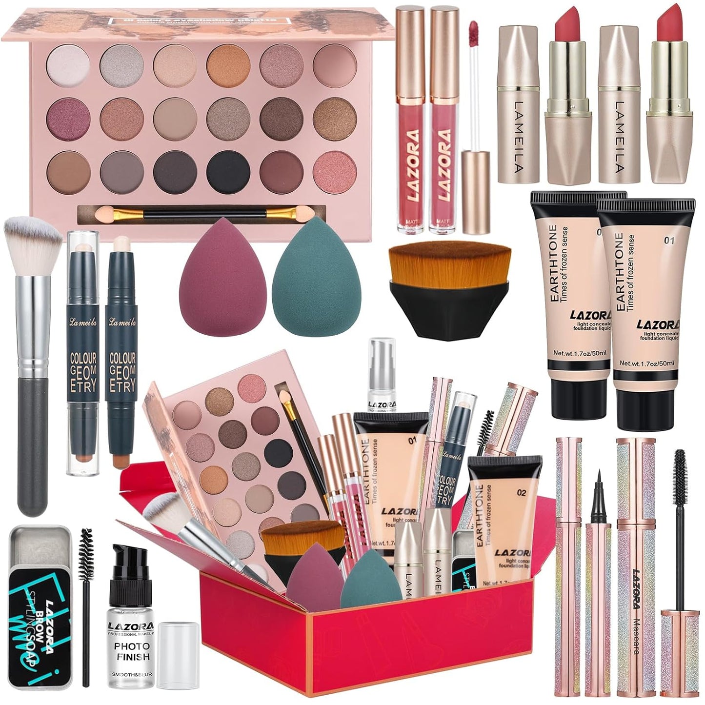 Makeup Kit for Women - 18 Colors Eyeshadow Palette & Foundation | Complete Set for Teen Girls & Beginners