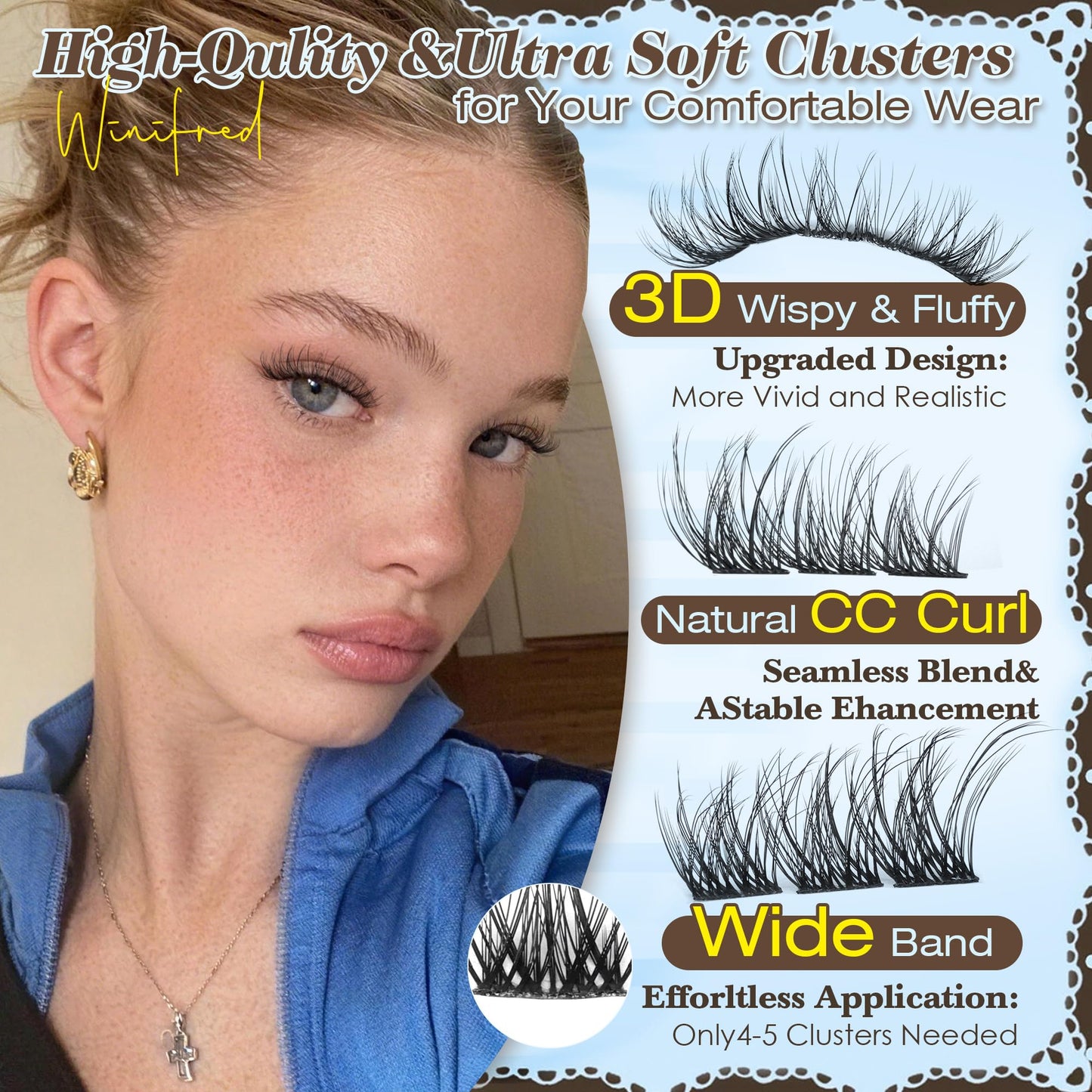 Winifred Lash Clusters Natural Eyelash Clusters Wispy Fluffy Cluster Eyelash Extensions C Curly Short 10-12-14mm Lash Extensions DIY Spider Lightweight Individual Lashes Clean Girl by Winifred