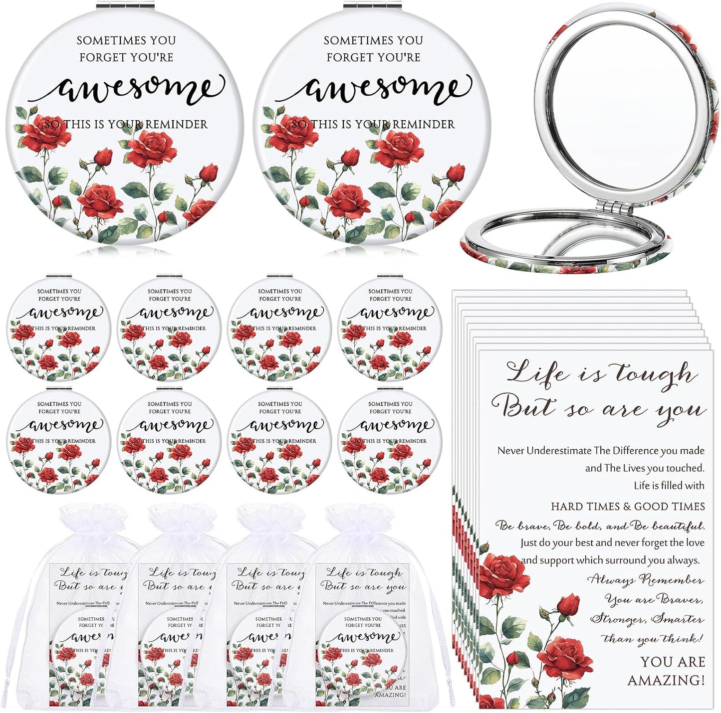 Inspirational Compact Mirror Set - 12 Mini Double-Sided Folding Mirrors | Perfect Gift for Nurses, Teachers & Coworkers (Wildflower)