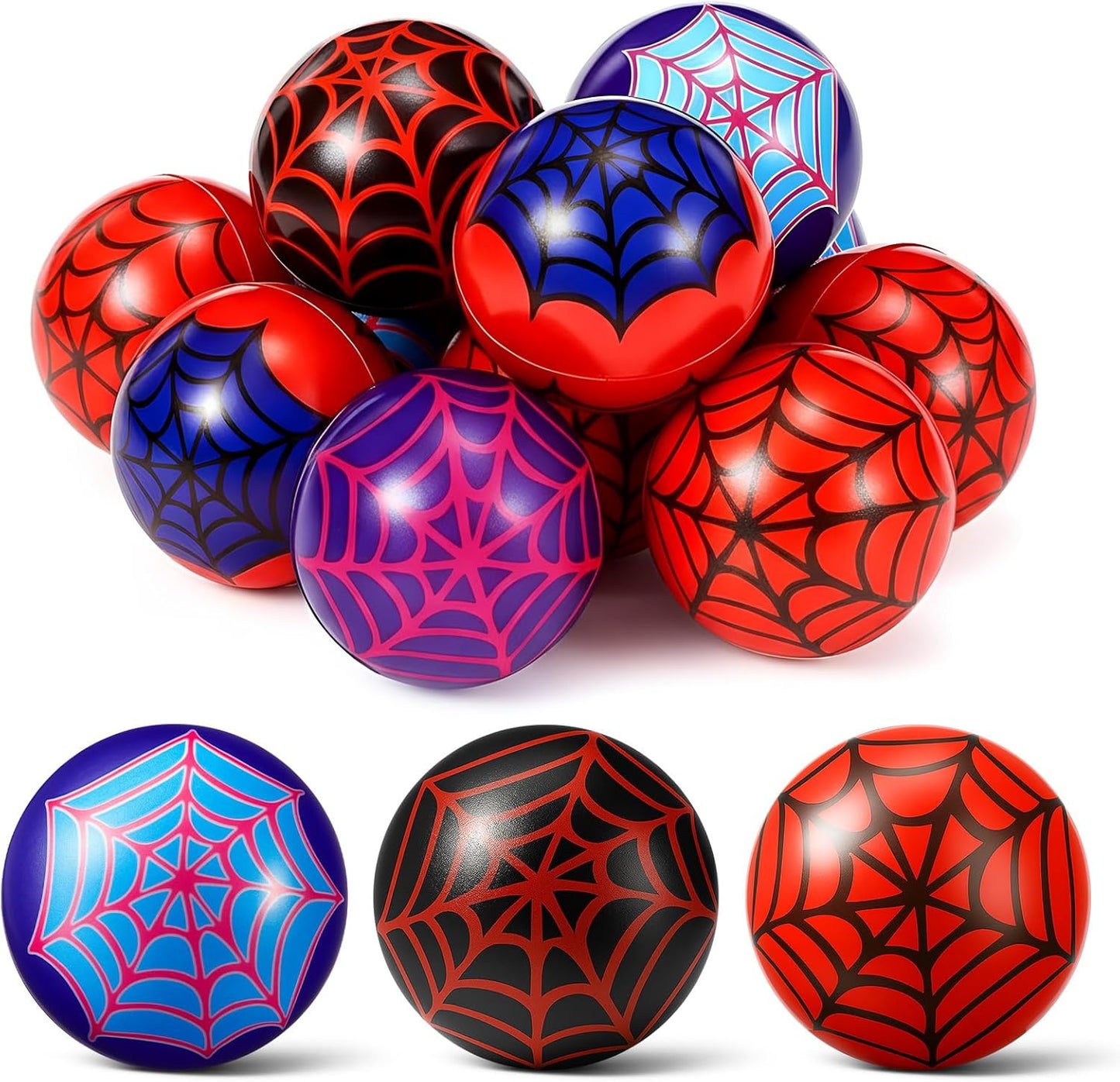Spider Party Favor Set - 24 Pcs Spider Web Stress Balls for Kids | Fidget Toys & Birthday Goodie Bag Stuffers (3 Styles, 1.57”)