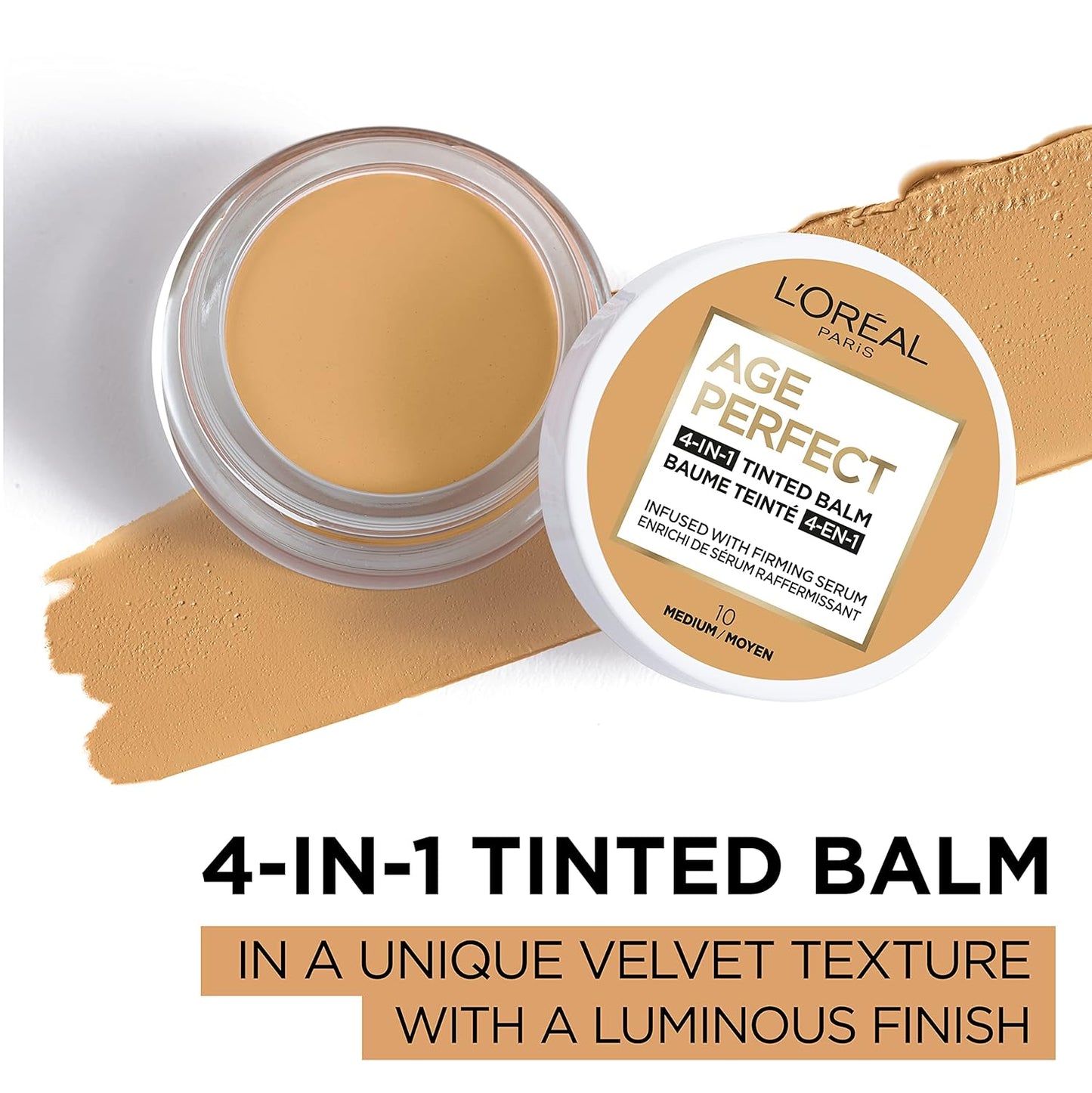 L'Oreal Paris Age Perfect 4-in-1 Tinted Face Balm Foundation - Firming Serum, Medium 10, 0.61 Oz