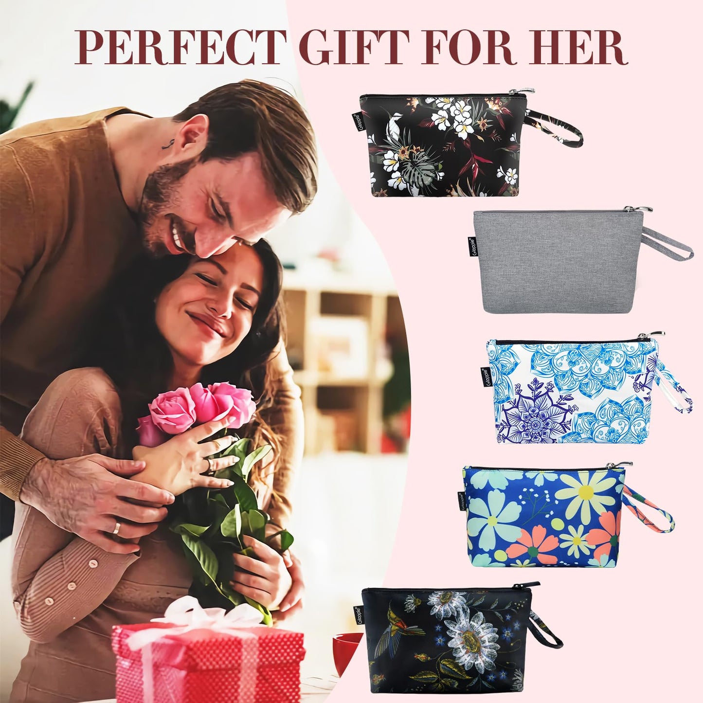 Gloppie Small Makeup Bag for Purse Portable Cosmetic Bag Aesthetic Floral Makeup Pouch Wristlet Pouch for Women Big Red Flower