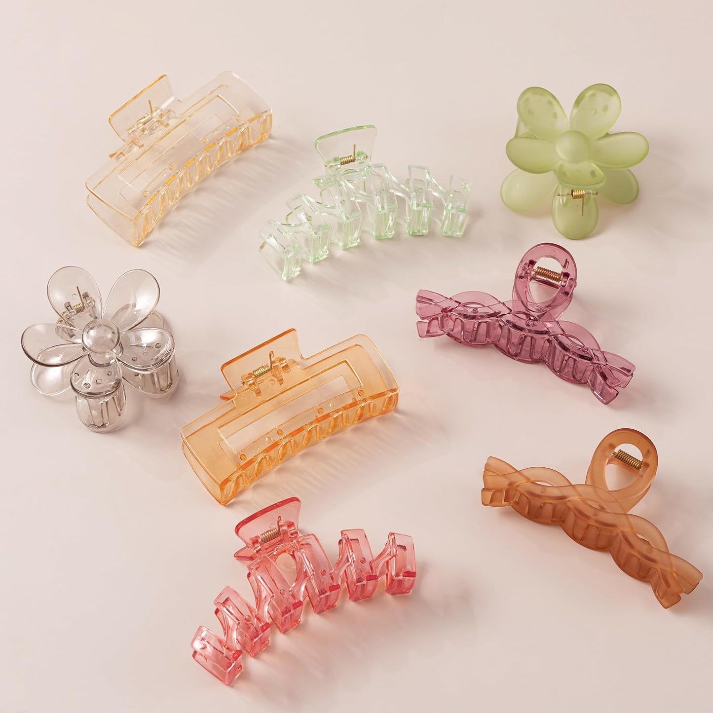 Flower Hair Clips - 8PCS Non-Slip Claw Clips for Thick Hair | Multi-Style Neutral Colors Set