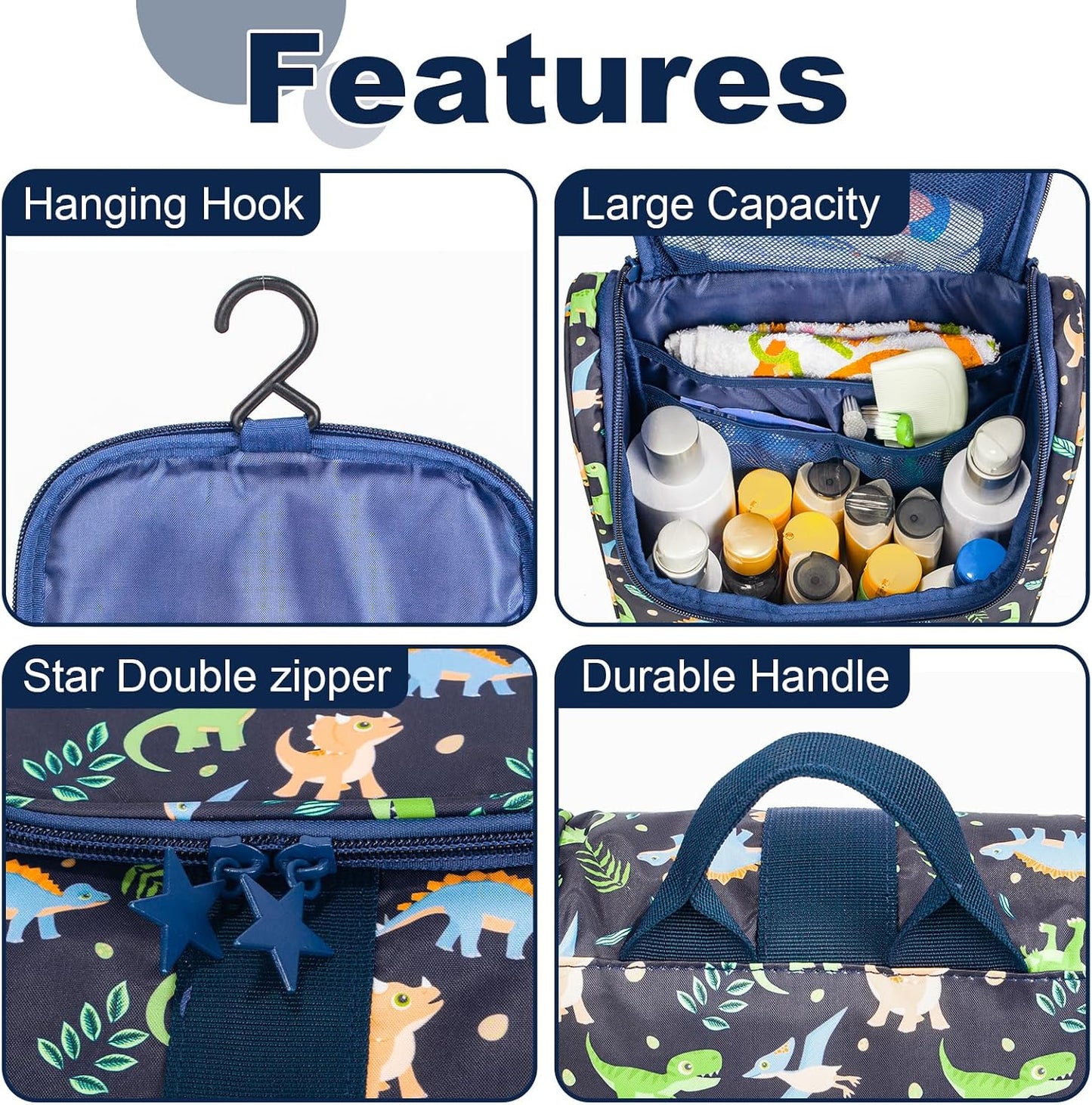 Cute Cartoon Kids Toiletry Bag - Travel Makeup Organizer for Boys & Girls | Dinosaurs Design