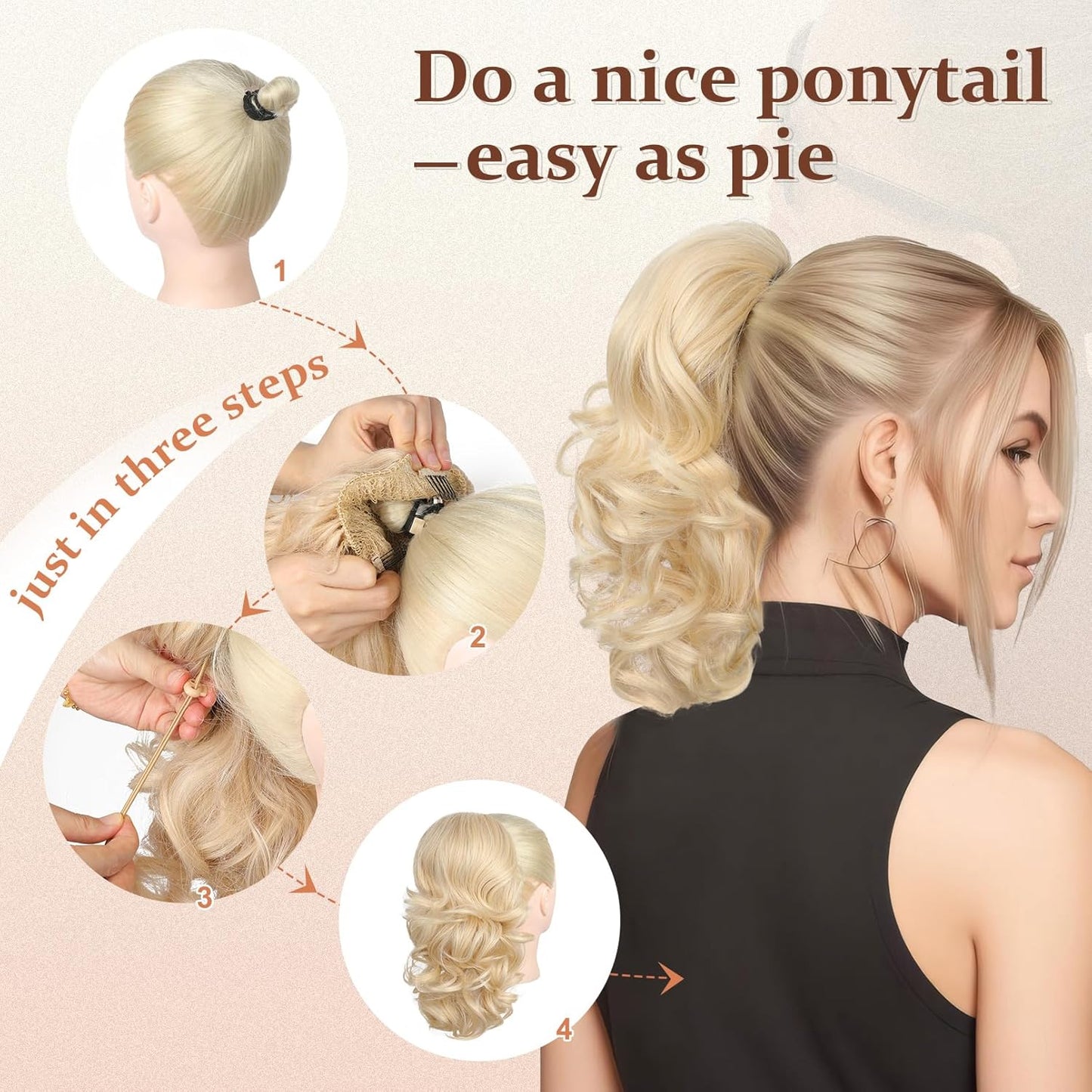 Ponytail Extension - 14 Inch Short Drawstring Hairpiece for Women | Soft Synthetic in Black Brown