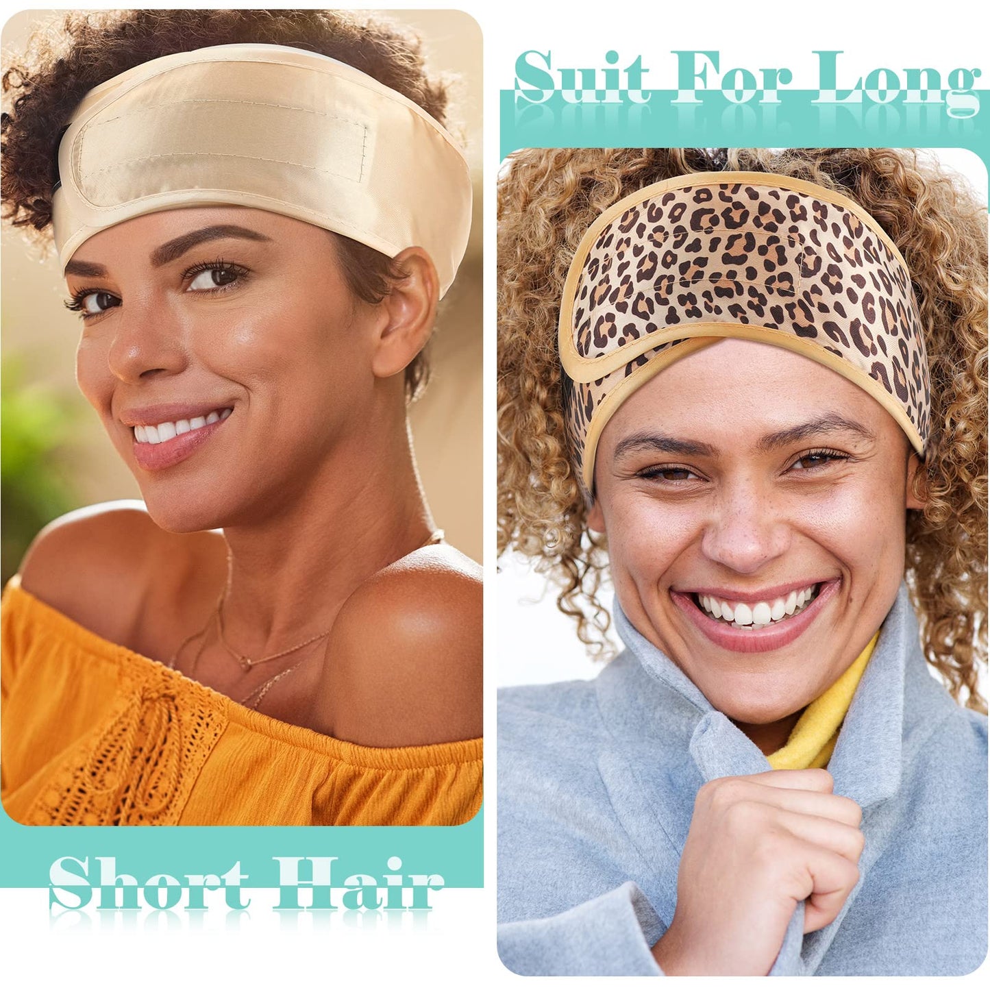 Eurzom 4 Pieces Satin Hair Wrap Scarf Satin Headband for Black Women's Adjustable Silk Hair Wraps for Sleeping Nonslip Strips(Black, Champagne)