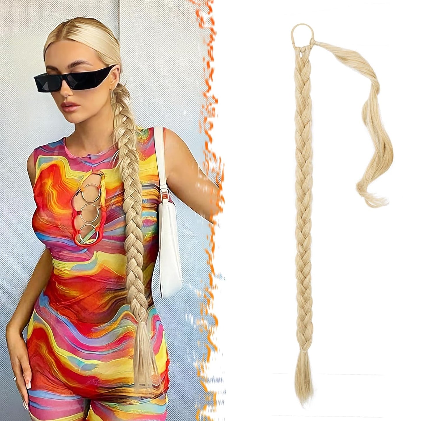 30 Inch Long Braided Ponytail Extension - Copper Red Wrap Around Hairpiece | Synthetic Hair for Women