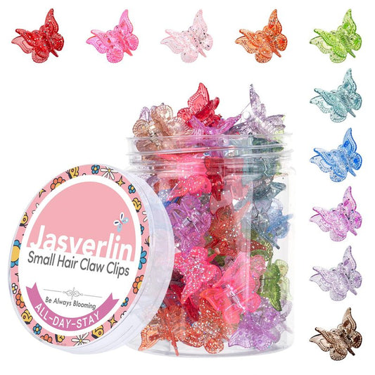 Glitter Mini Butterfly Hair Claw Clips - Sparkly Colorful Accessories for Girls & Women | Set of 50 in 10 Assorted Colors
