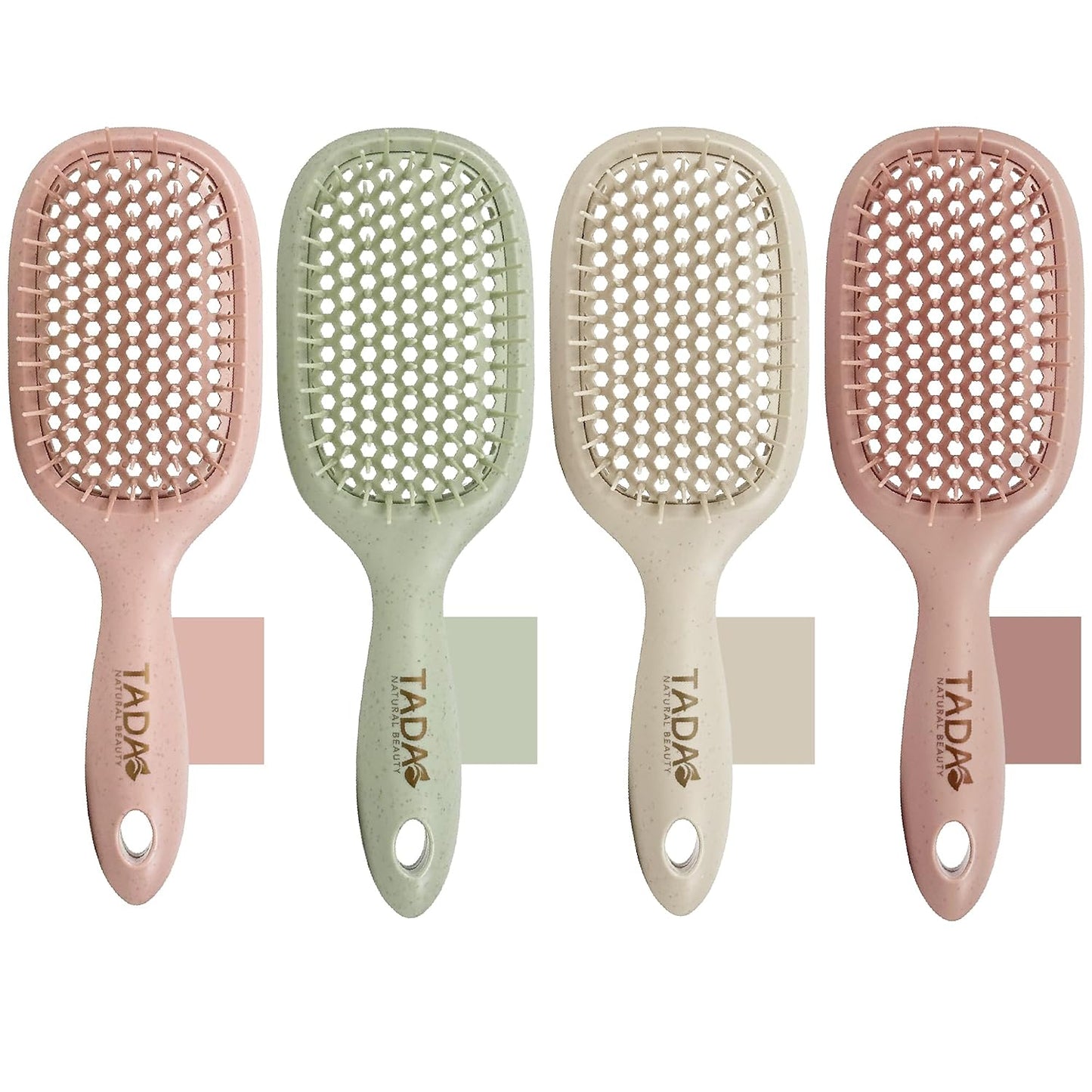 Natural Beauty Hair Brush Detangler - Ideal for Curly, Thick, and Wavy Hair | Quick Drying & Styling, 2-Pack (4 Colors)