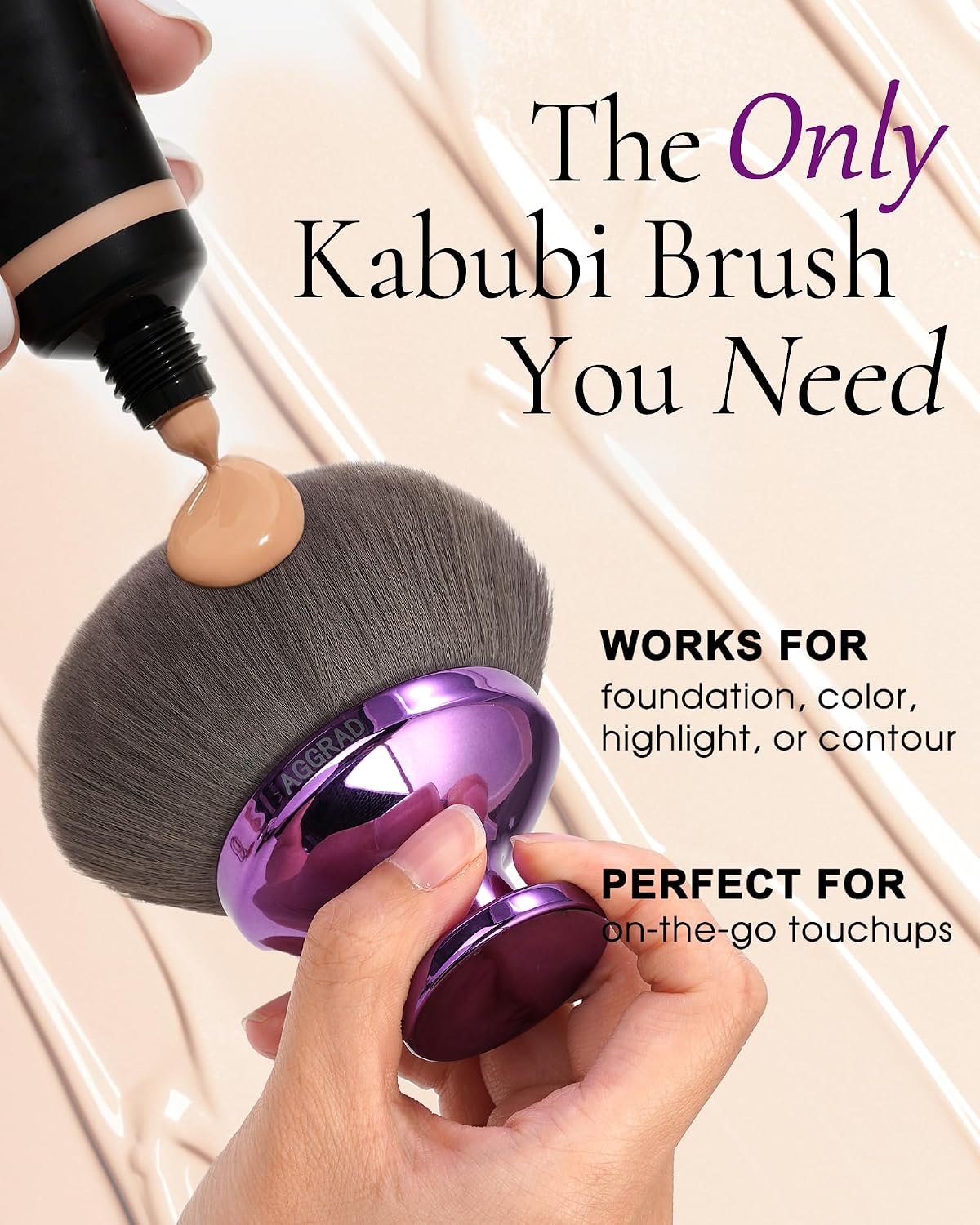 Ultra Large Kabuki Makeup Brush - Self Tanner & Foundation Applicator for Face & Body | Violet