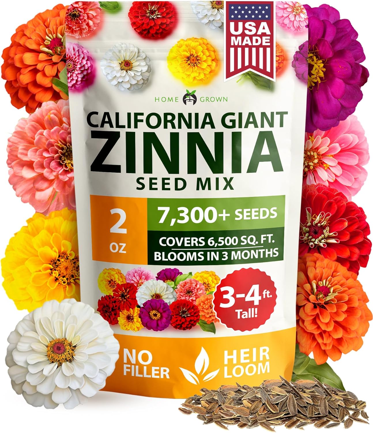 Zinnia Dahlia Seeds Pack - Non-GMO 524 Flower Seeds for Vibrant Pollinator Gardens | Easy-to-Grow Outdoor Blooms