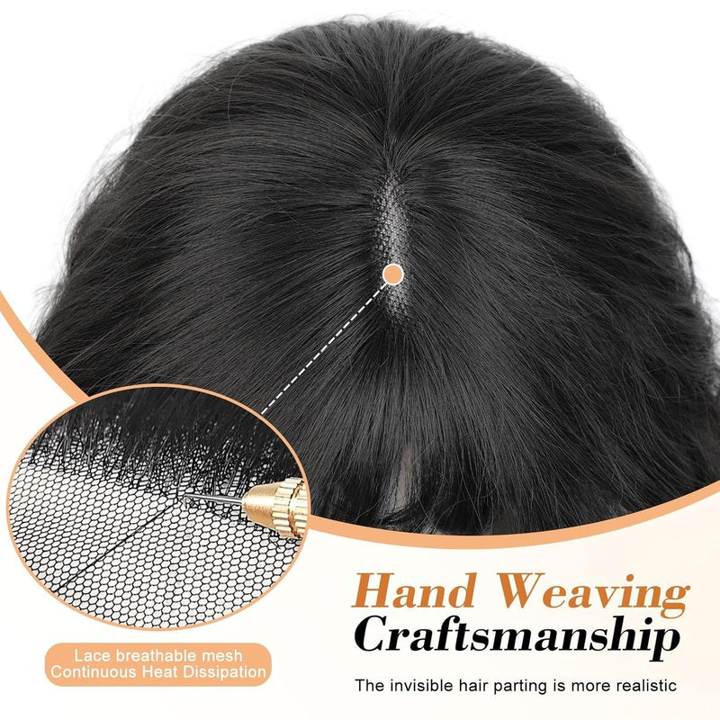 Hair Toppers for Women - 360° Hand-Knitted Lightweight Clip-In Wavy Wiglets with Bangs | 20 Inch, Medium Brown