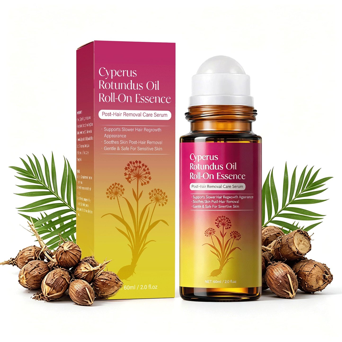 Cyperus Rotundus Oil for Hair Removal Natural for Reducing Body Hair Growth, Reduces Unwanted Hair Growth,Underarm Care Roll-On Serum, Sensitive Skin, Non-Greasy 2.02 Fl Oz (Carry with You)
