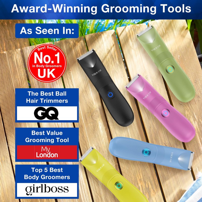 VIKICON Ball Trimmer for Men, Waterproof Groin & Pubic Hair Trimmer for Men w/Light & Ceramic Blade, Manscape Body Groomer Kit, Electric Razor Shavers - No Nicks, Gifts for Him