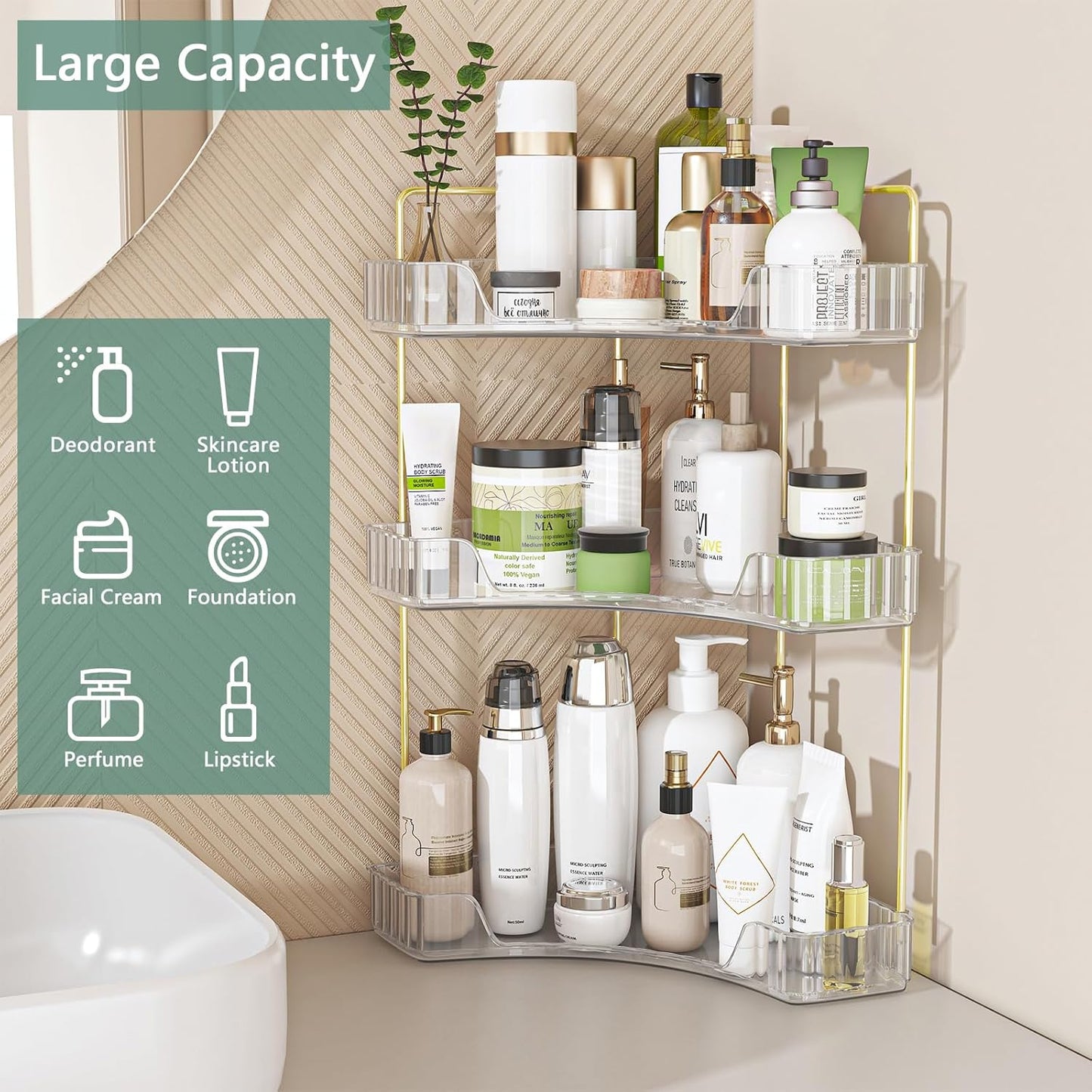 Corner Bathroom Counter Organizer - 3-Tier Makeup & Skincare Shelf | Vanity & Perfume Tray for Efficient Storage