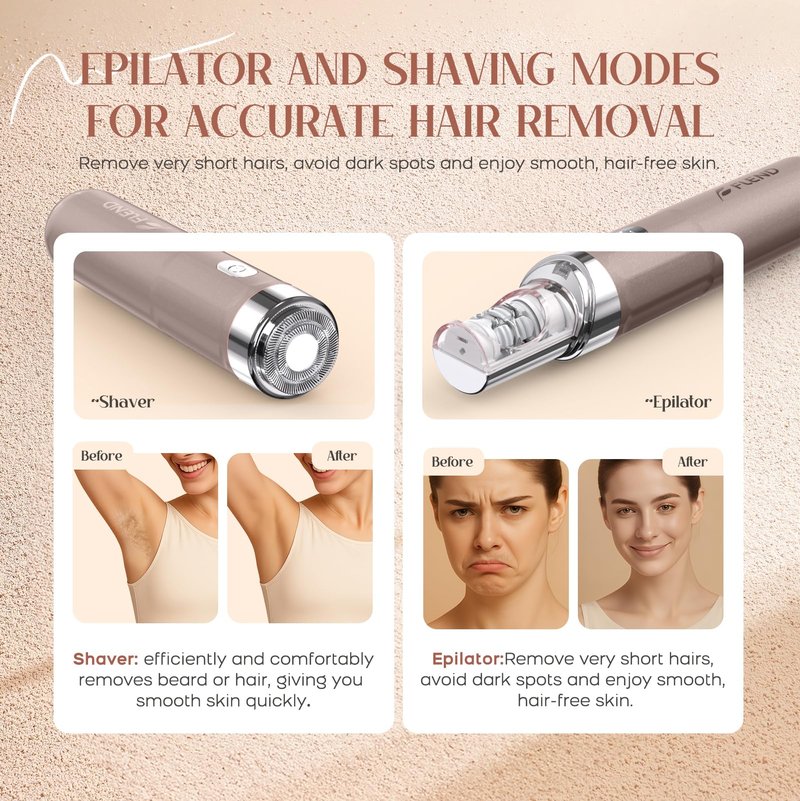 Epilator for Women, 2 in 1 Facial Hair Removal, Electric Lady Shaver with LED Light, Rechargeable Hair Removal Device for Legs, Face, Bikini & Arms, Smooth Epilator Trimmer Travel Kit Set