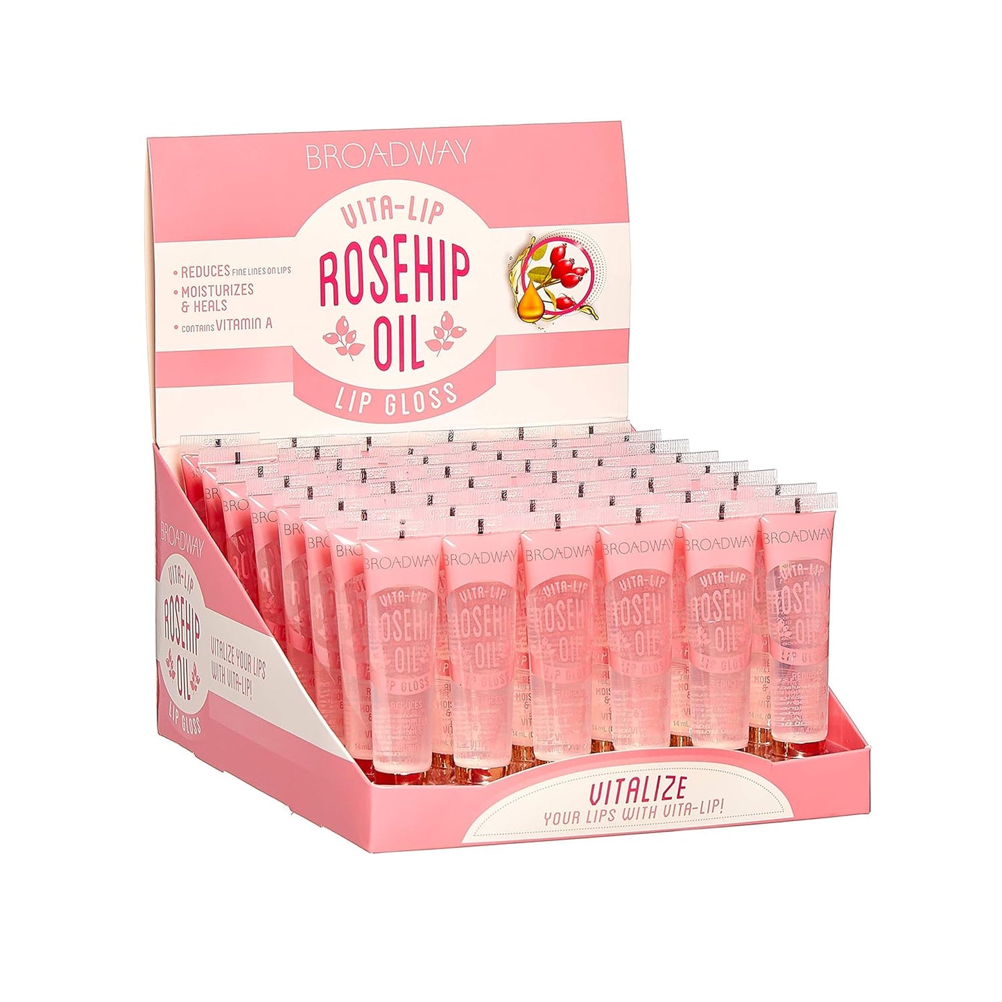 Ruby Kisses Vita-Lip Clear Lip Gloss - Ultra-Hydrating Rosehip Oil Formula | 48 Pack, Non-Sticky High-Shine Finish