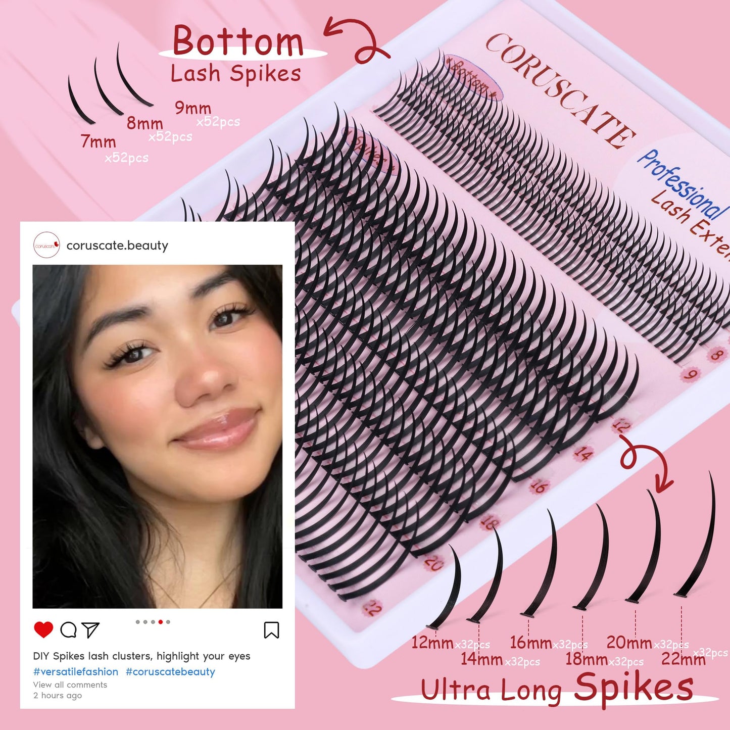 CORUSCATE Lash Clusters Spiky Ultra Long 12-22mm Spikes 7-9mm Bottom Lash