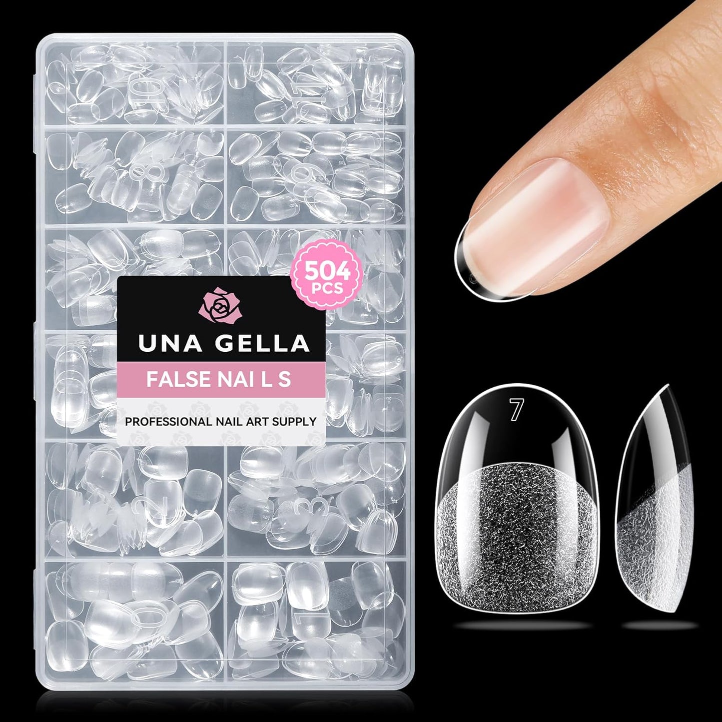 Short Oval Almond Fake Nails - 504pcs Press-On Gel Nail Tips for Home DIY & Salon | 12 Sizes Available